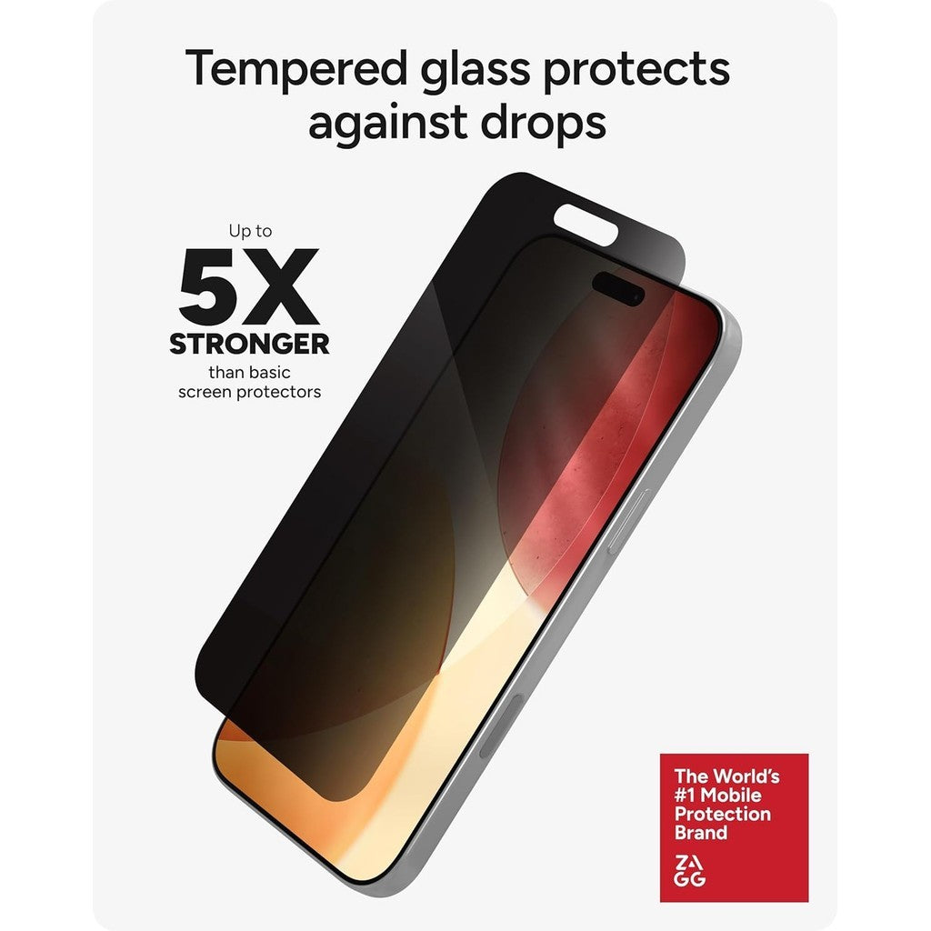 ZAGG Glass Plus Elite Edge Privacy 2 Way Full-Screen Protector Coverage for iPhone 17 Series