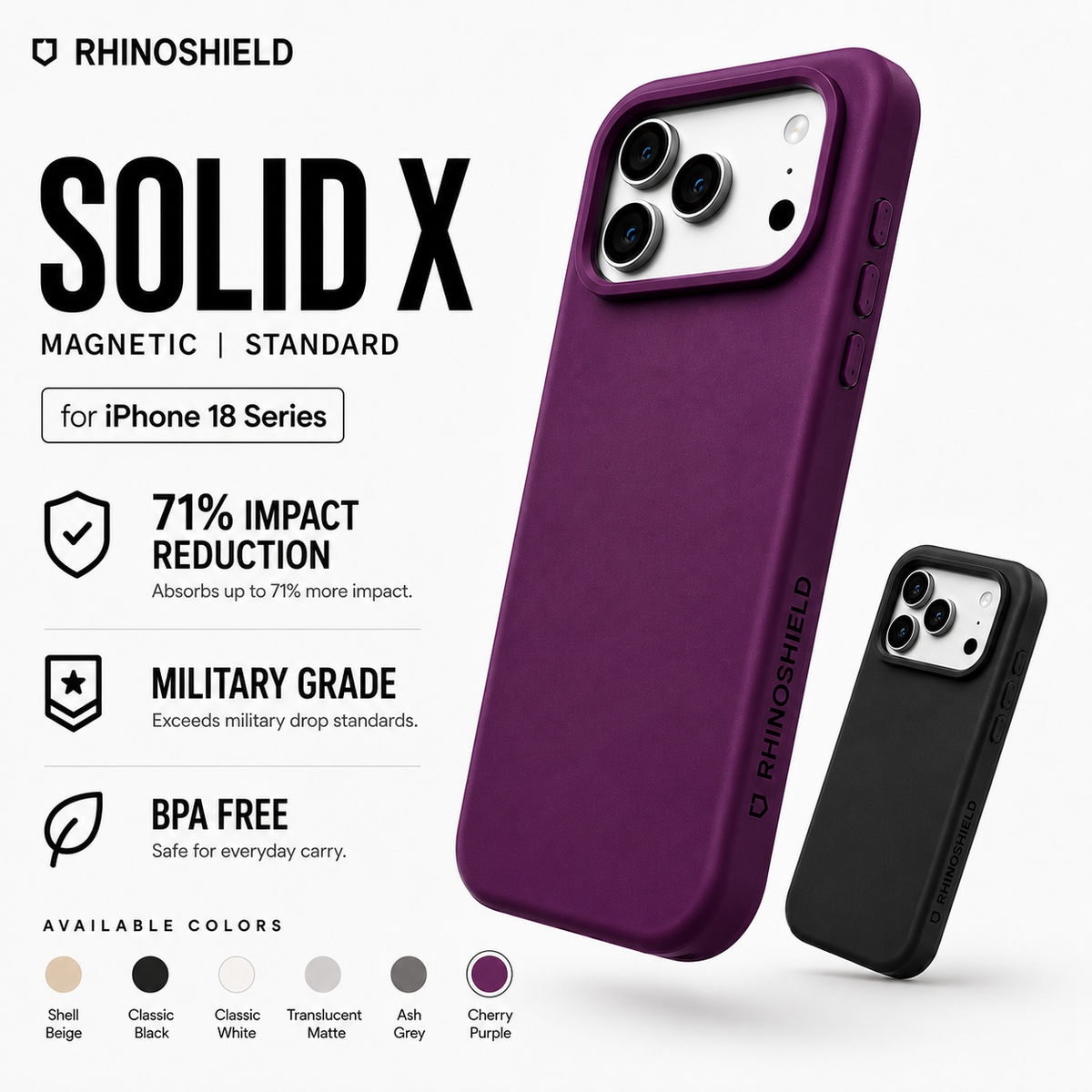 RHINOSHIELD SolidX Reinforced Shock-Absorbing Phone Case compatible for iPhone 18 Pro / iPhone 18 Pro Max