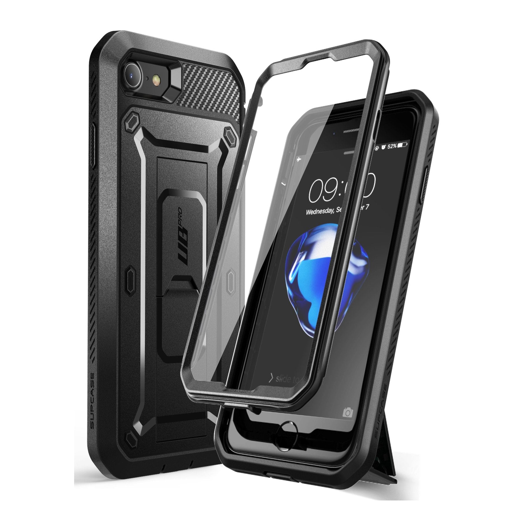 SUPCASE Unicorn Beetle Pro Series iPhone SE (2020) / 8/7 Sarung Sarung Lasak Seluruh Badan dengan Pelindung Skrin Terbina Dalam (Hitam)
