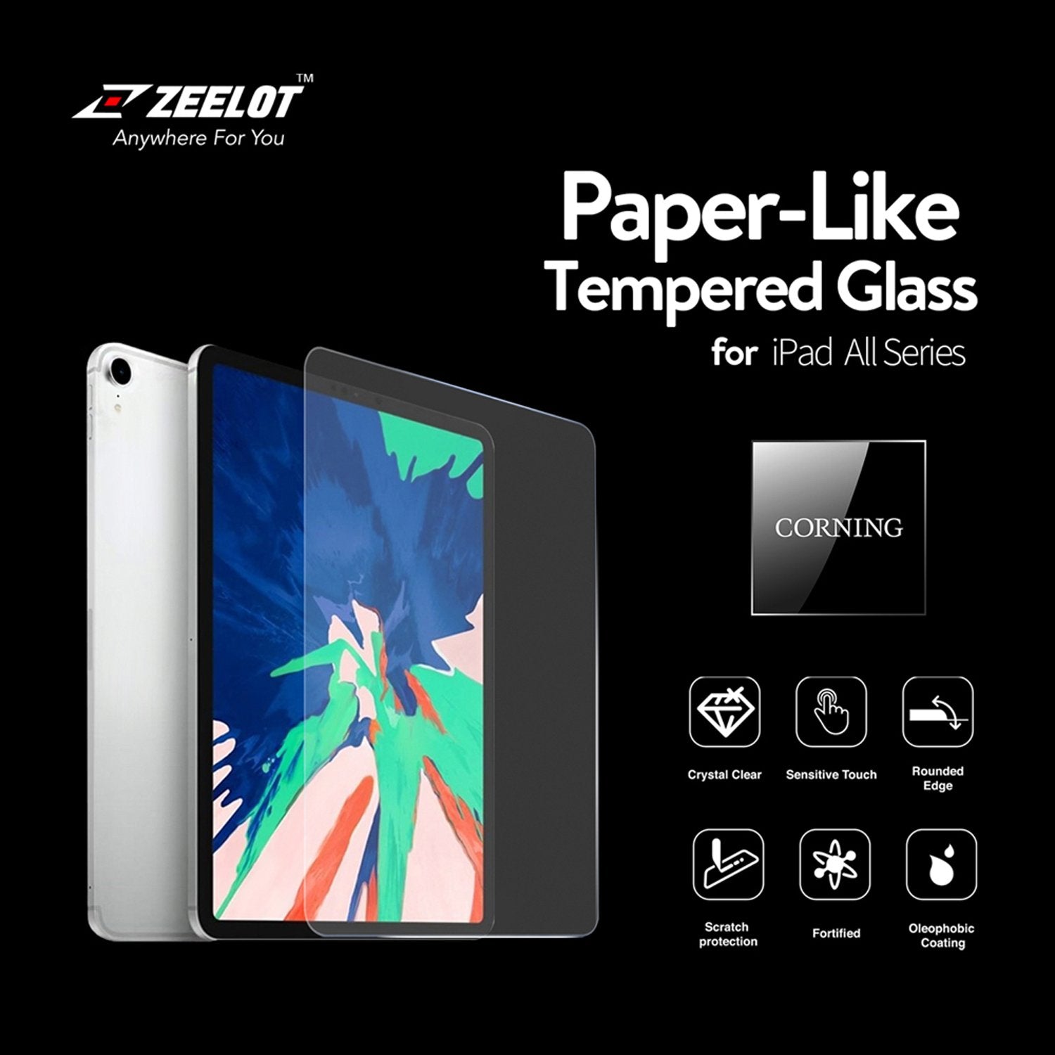 ZEELOT iPad / Air / Pro PureGlass 2.5D Pelindung Skrin Kaca Terbaja Jelas