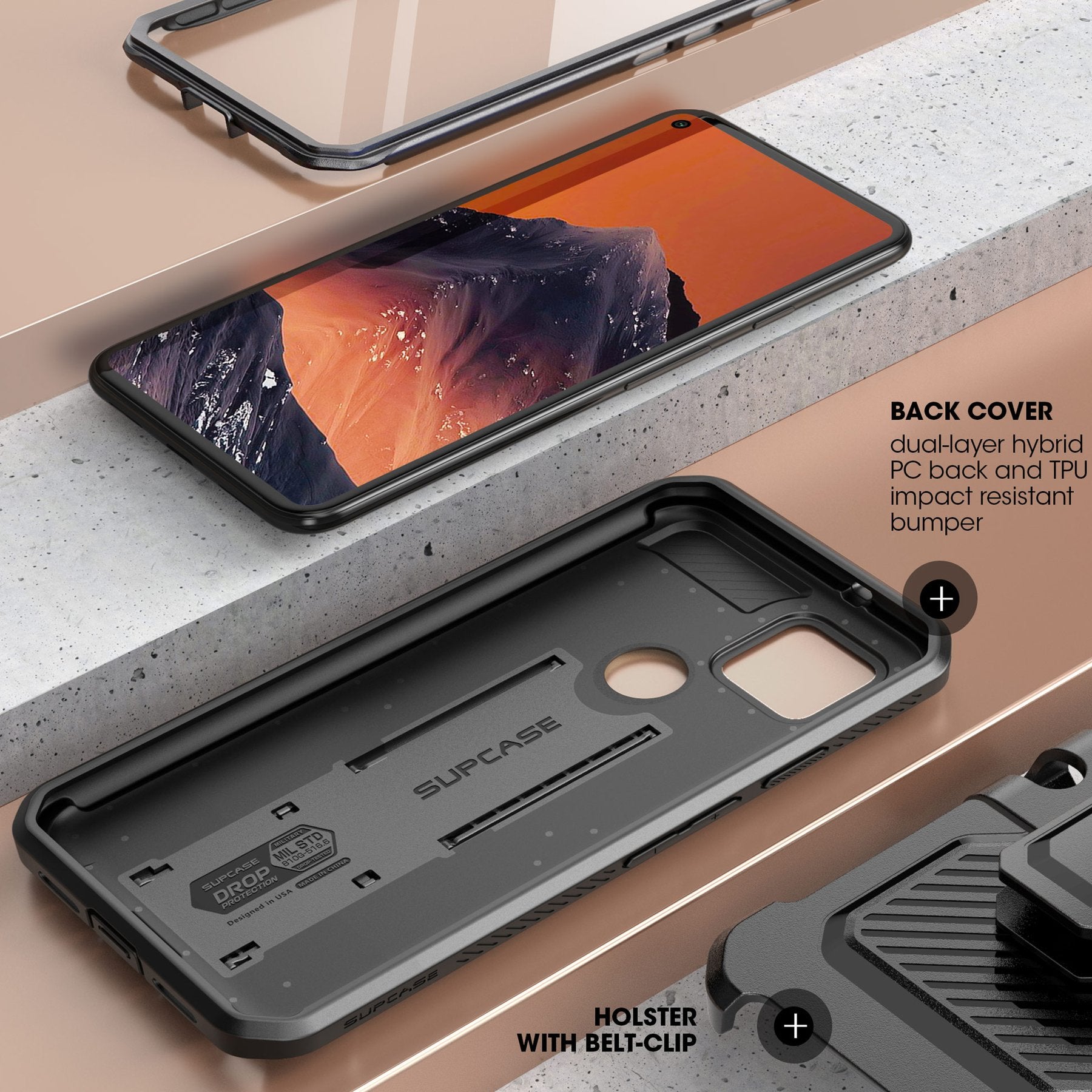 SUPCASE Google Pixel 5a 5G (2021) Unicorn Beetle PRO Rugged Holster Case-Black