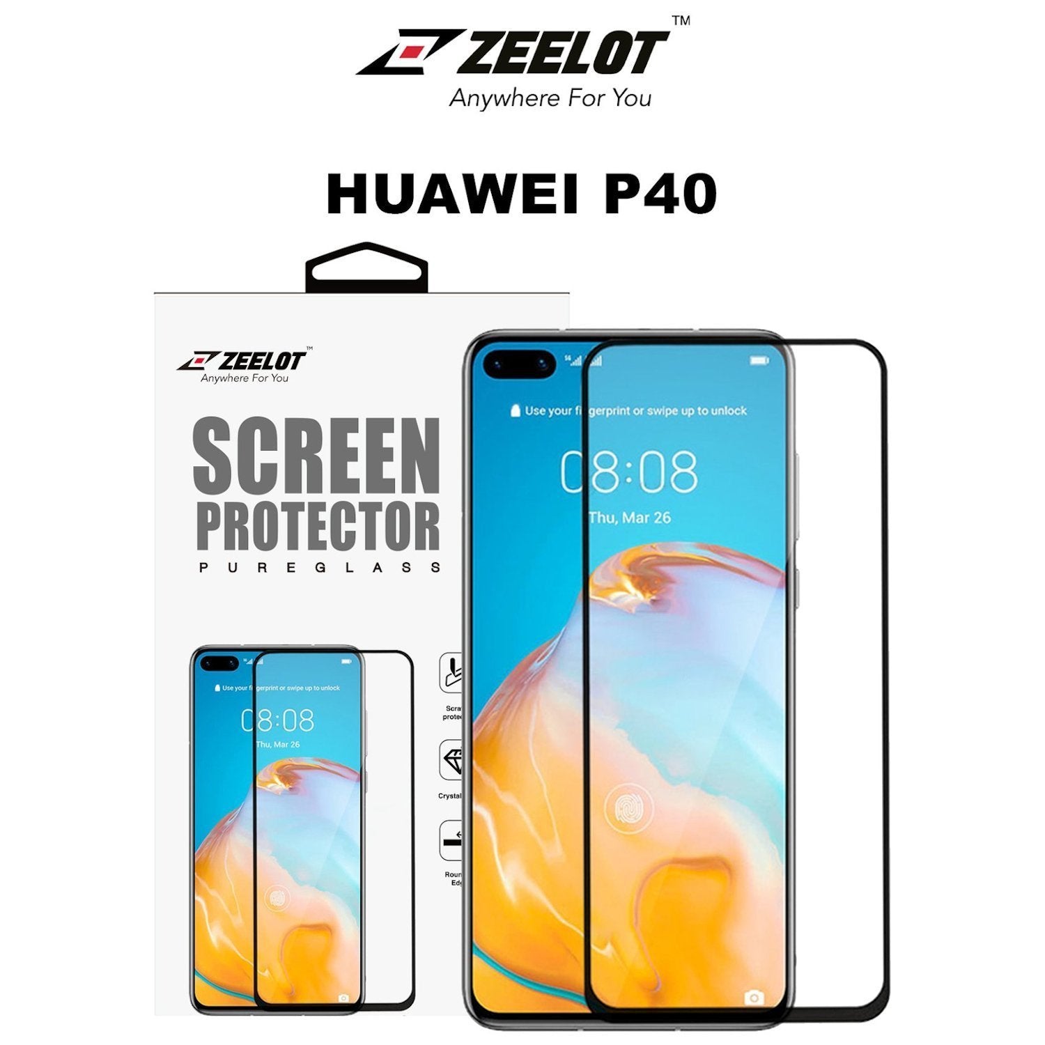 ZEELOT Huawei P40 PureGlass 2.5D Clear Tempered Glass Screen Protector