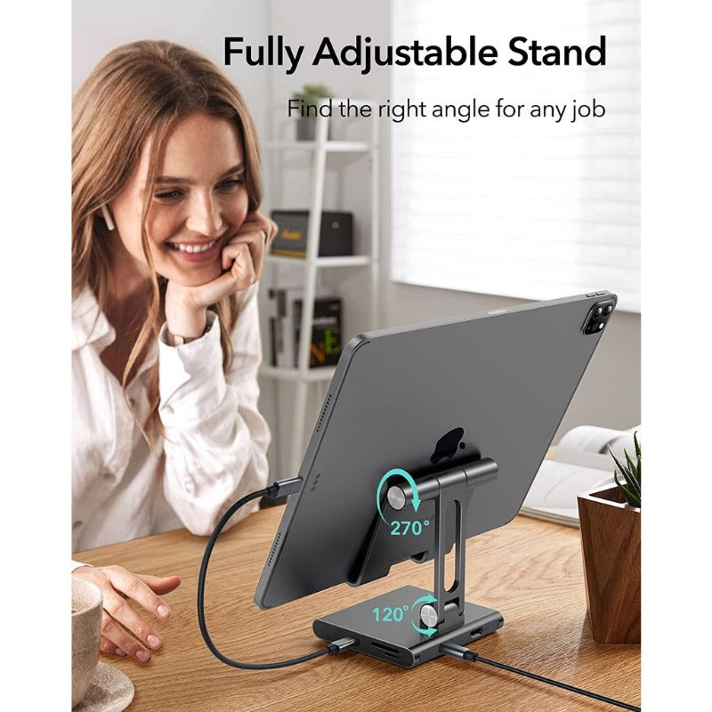 ESR 8-dalam-1 Portable Stand Hub, USB-C Hub, 4K@30Hz HDMI, 100W Power Delivery, 2 USB 3.0 Ports, 3.5 mm Jack, SD/microSD