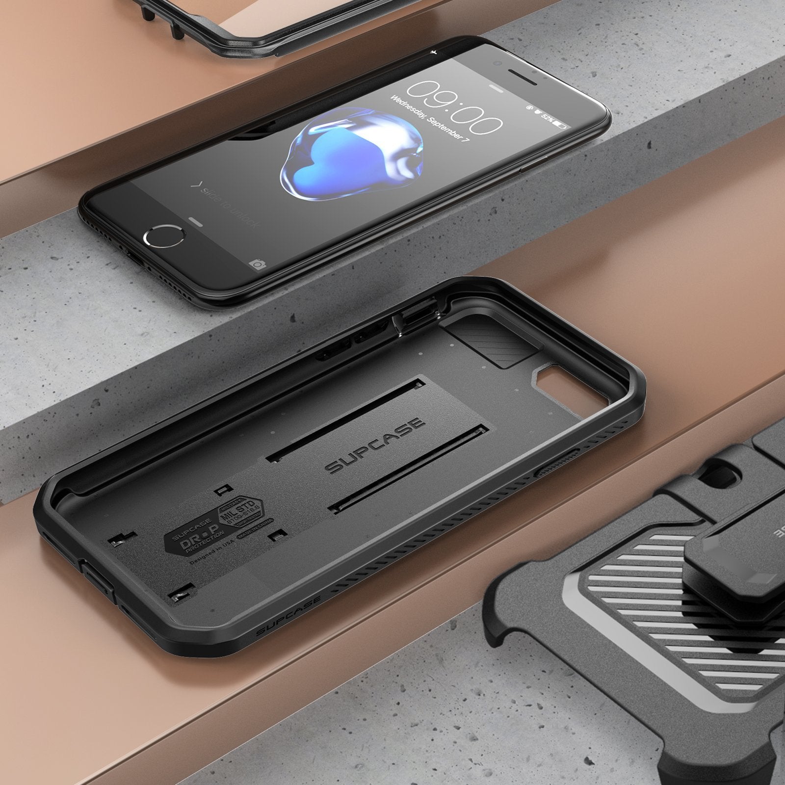 SUPCASE Unicorn Beetle Pro Series iPhone SE (2020) / 8/7 Sarung Sarung Lasak Seluruh Badan dengan Pelindung Skrin Terbina Dalam (Hitam)
