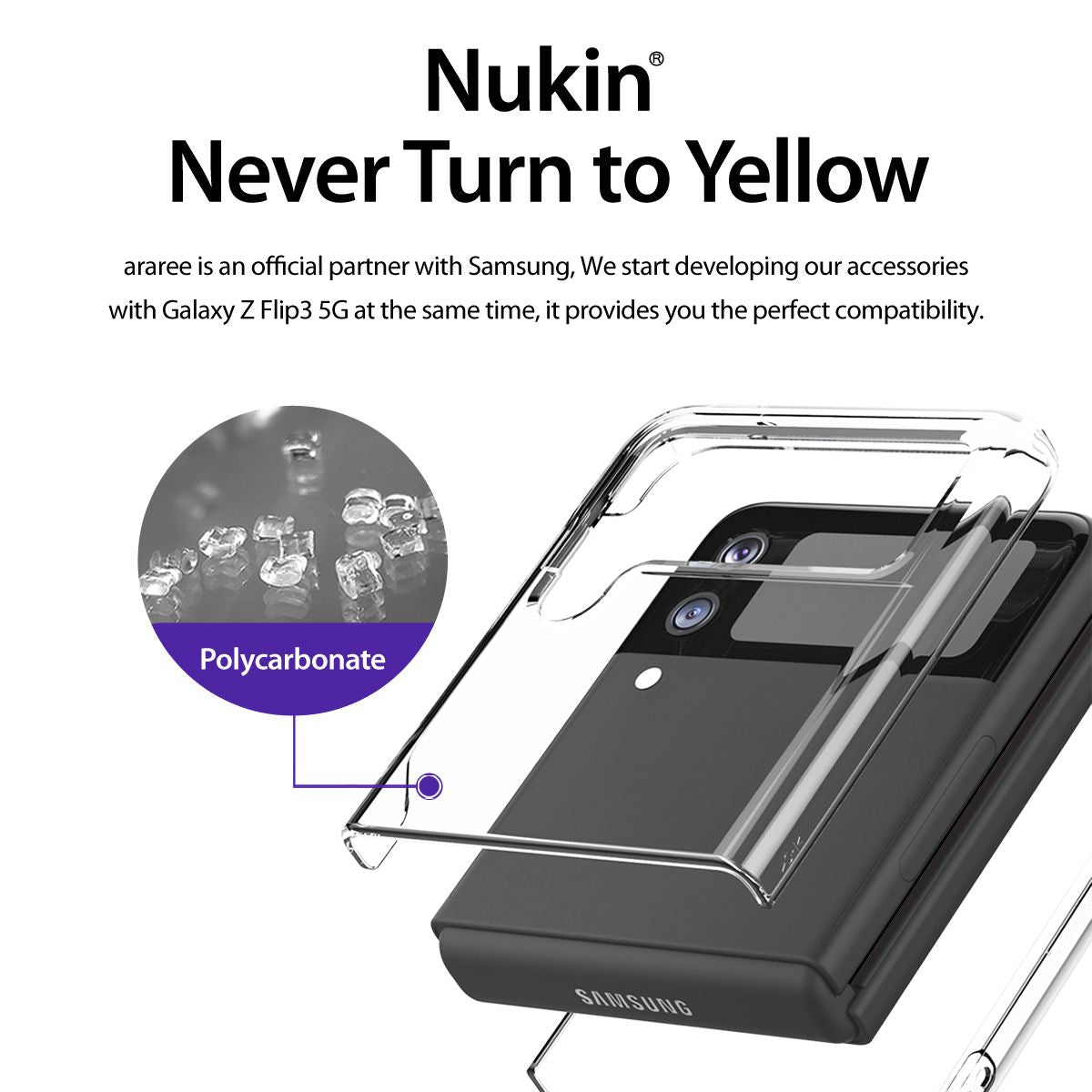 Araree NUKIN Samsung Galaxy Z Flip 3 5G(2021) Thin Clear Crystal Transparent Clear Transparent Scratchproof Lightweight Full Protective Case - Clear