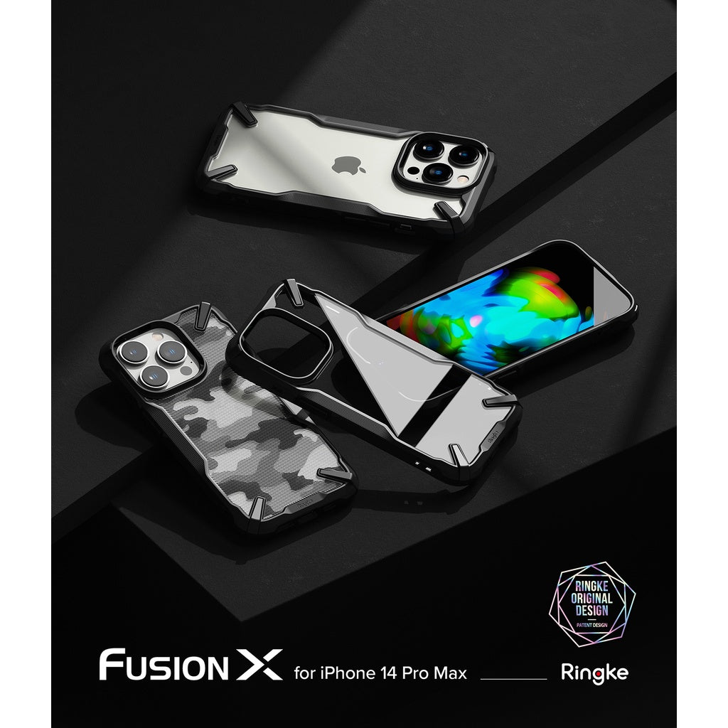 Ringke Fusion-X Design Case Compatible for iPhone 14 / Plus / Pro / Pro Max Case Black / Camo Black