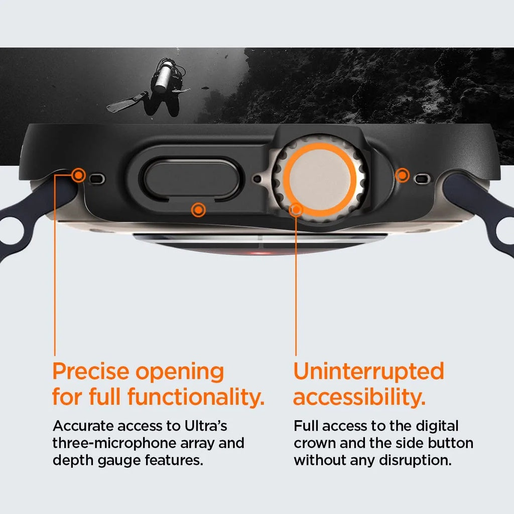 Spigen Thin Fit 360 dengan Pelindung Skrin Kaca Terbaja untuk Sarung Apple Watch Ultra 49mm - Hitam