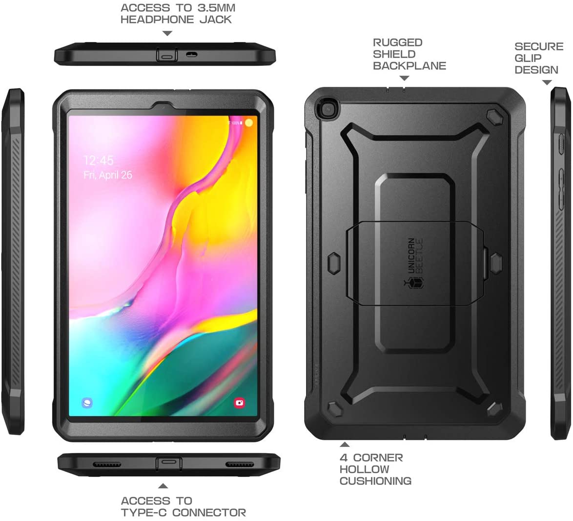 SUPCASE Unicorn Beetle Pro Galaxy Tab A 10.1 (2019), Sarung Tablet Pelindung Tugas Berat Lasak Seluruh Badan dengan Pelindung Skrin Terbina Dalam (Hitam)