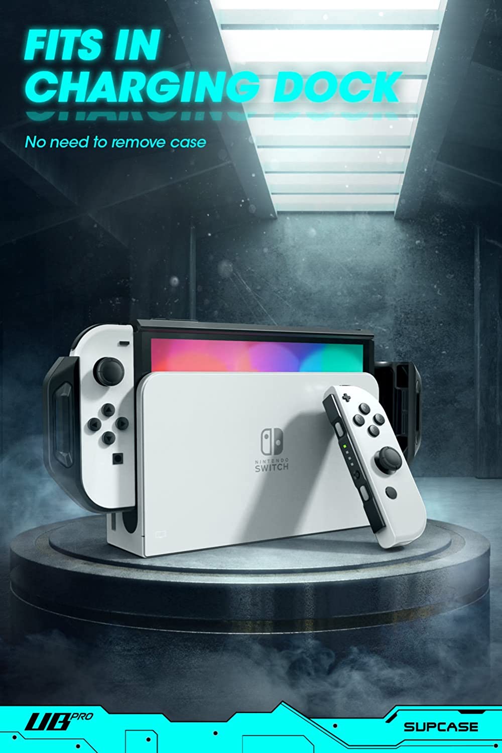 SUPCASE Unicorn Beetle Pro Series Case untuk Nintendo Switch OLED Model (2021), Sarung Lasak Boleh Dock, Nintendo Switch Console (Frost/Hitam)