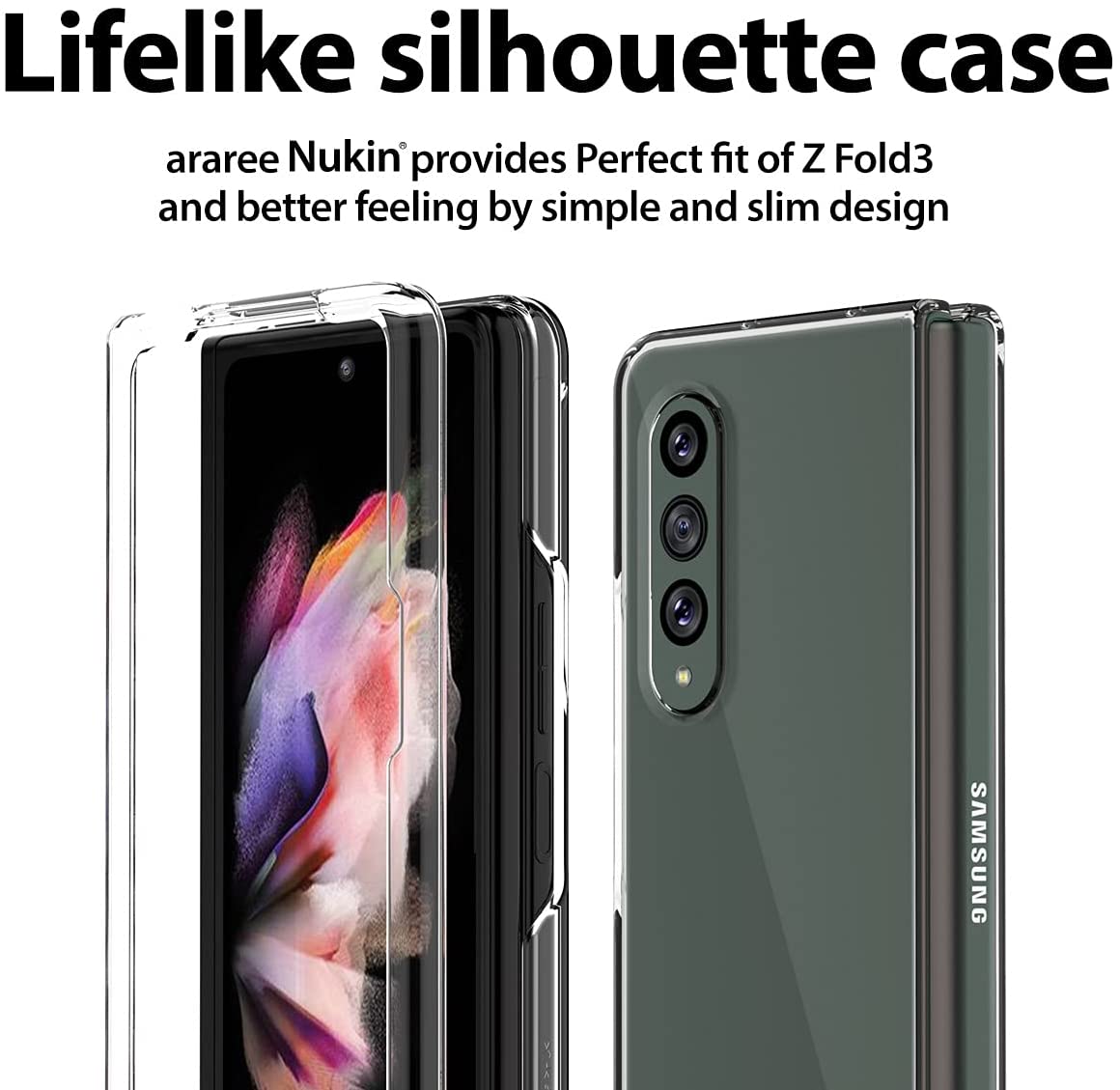 Araree NUKIN Sarung Nipis Samsung Galaxy Z Fold 3 5G(2021) PC Keras kukuh Kalis calar Sarung Pelindung Penuh Ringan - Jelas