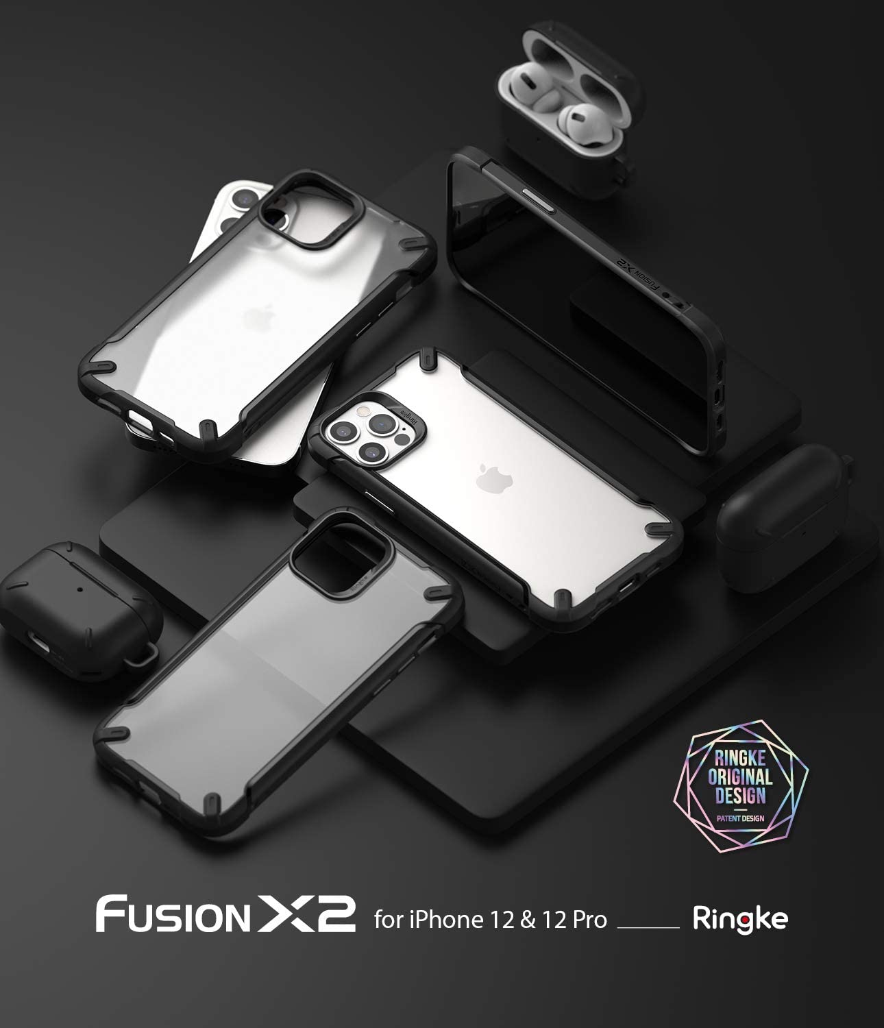 Ringke Fusion-X2 iPhone 12 / Pro / Pro Max Belakang Lutsinar Kalis Kejutan Ditingkatkan Cengkaman Sisi Fleksibel TPU Penutup Telefon Hitam