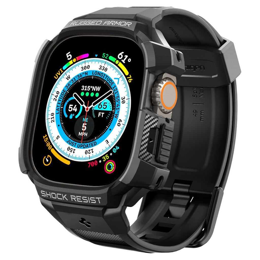 Spigen Rugged Armor Pro Black Sarung Serasi untuk Apple Watch Ultra (49mm)