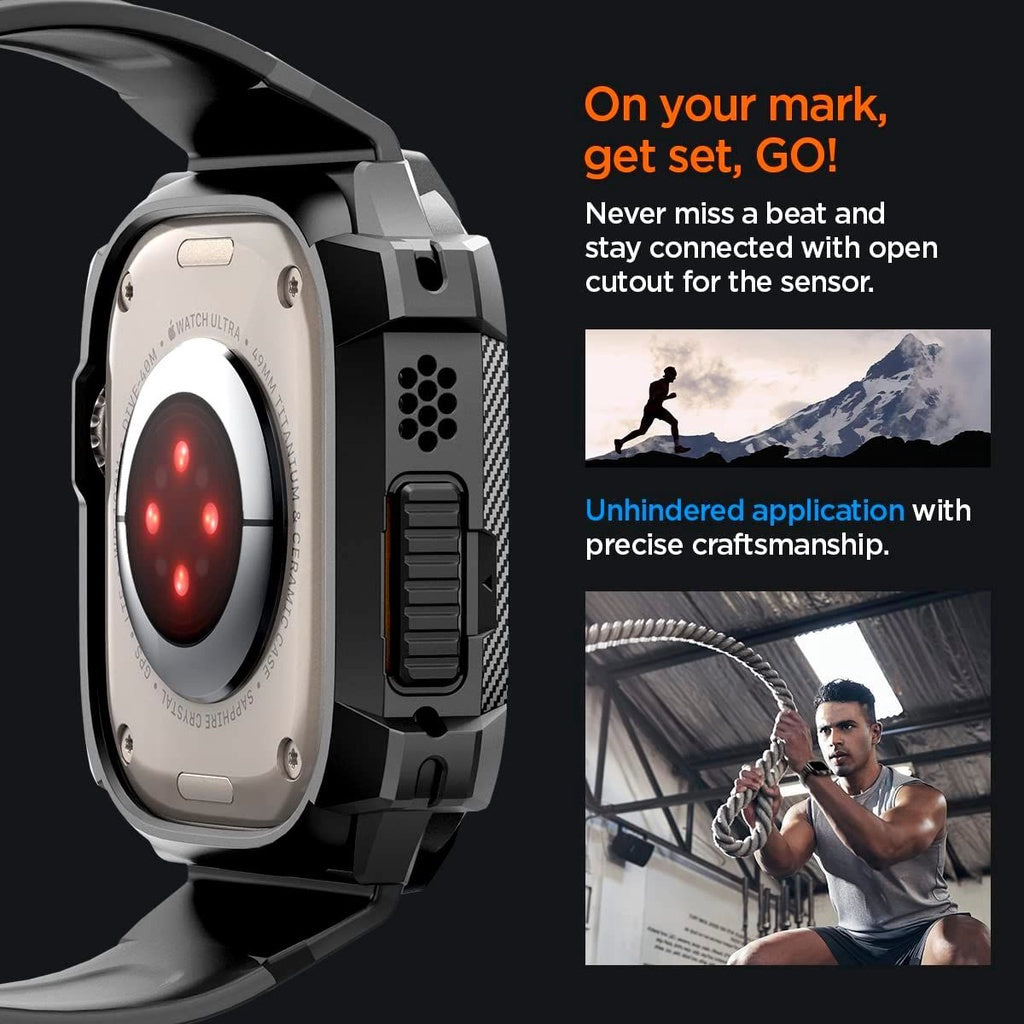 Spigen Rugged Armor Pro Black Sarung Serasi untuk Apple Watch Ultra (49mm)