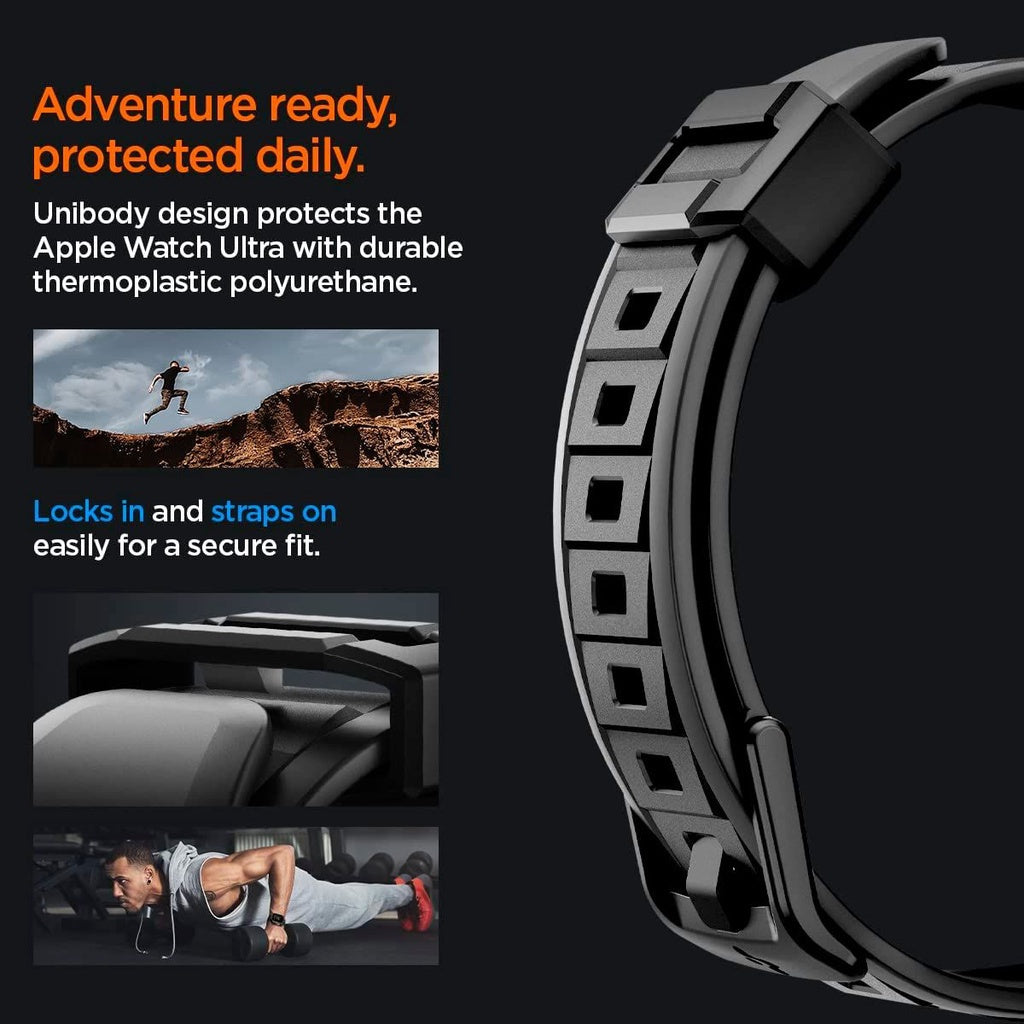 Spigen Rugged Armor Pro Black Sarung Serasi untuk Apple Watch Ultra (49mm)