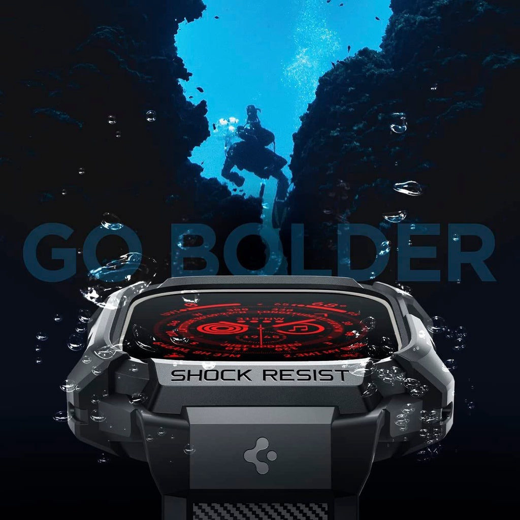 Spigen Rugged Armor Pro Black Sarung Serasi untuk Apple Watch Ultra (49mm)