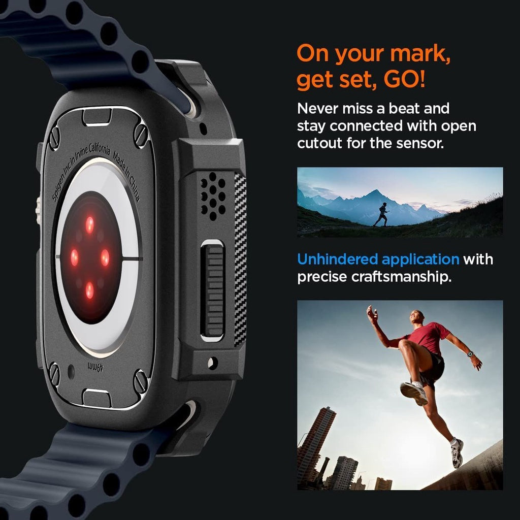 Sarung Spigen Rugged Armor Matte Black Serasi untuk Apple Watch Ultra (49mm)