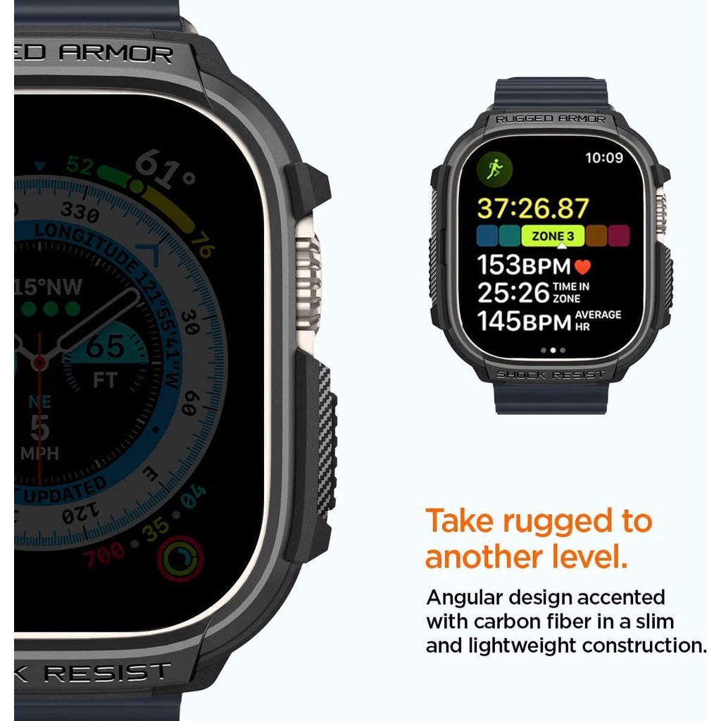Sarung Spigen Rugged Armor Matte Black Serasi untuk Apple Watch Ultra (49mm)