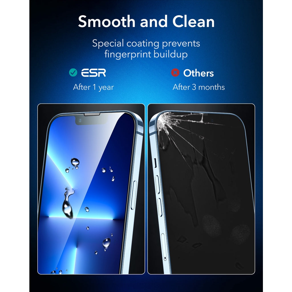 Perisai Skrin ESR iPhone 13 & 12 / Pro / Pro Max (2 Pek) Pelindung Skrin Kaca Penutup Penuh Kaca Terbaja