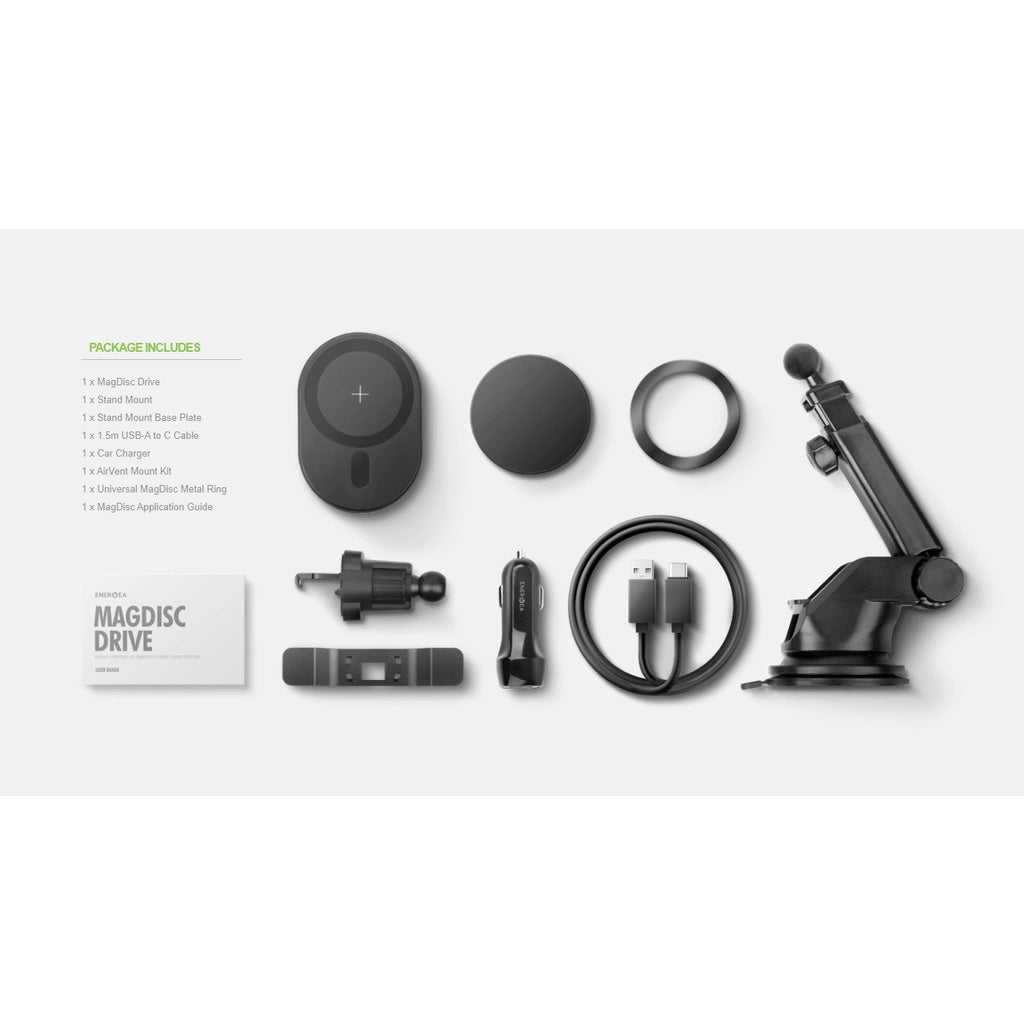 ENERGEA MagDisc Drive Magnetic Wireless Car Charger Airvent / Dashboard / Windscreen Mount