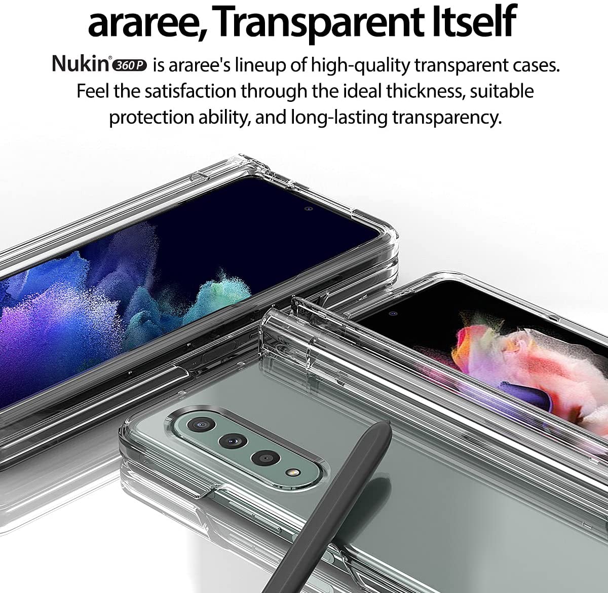 Araree NUKIN 360 P Samsung Galaxy Z Fold 3 5G(2021) Penutup Pelindung Penuh Jelas Lutsinar Keras Polikarbonat Ringan Sarung - Jelas