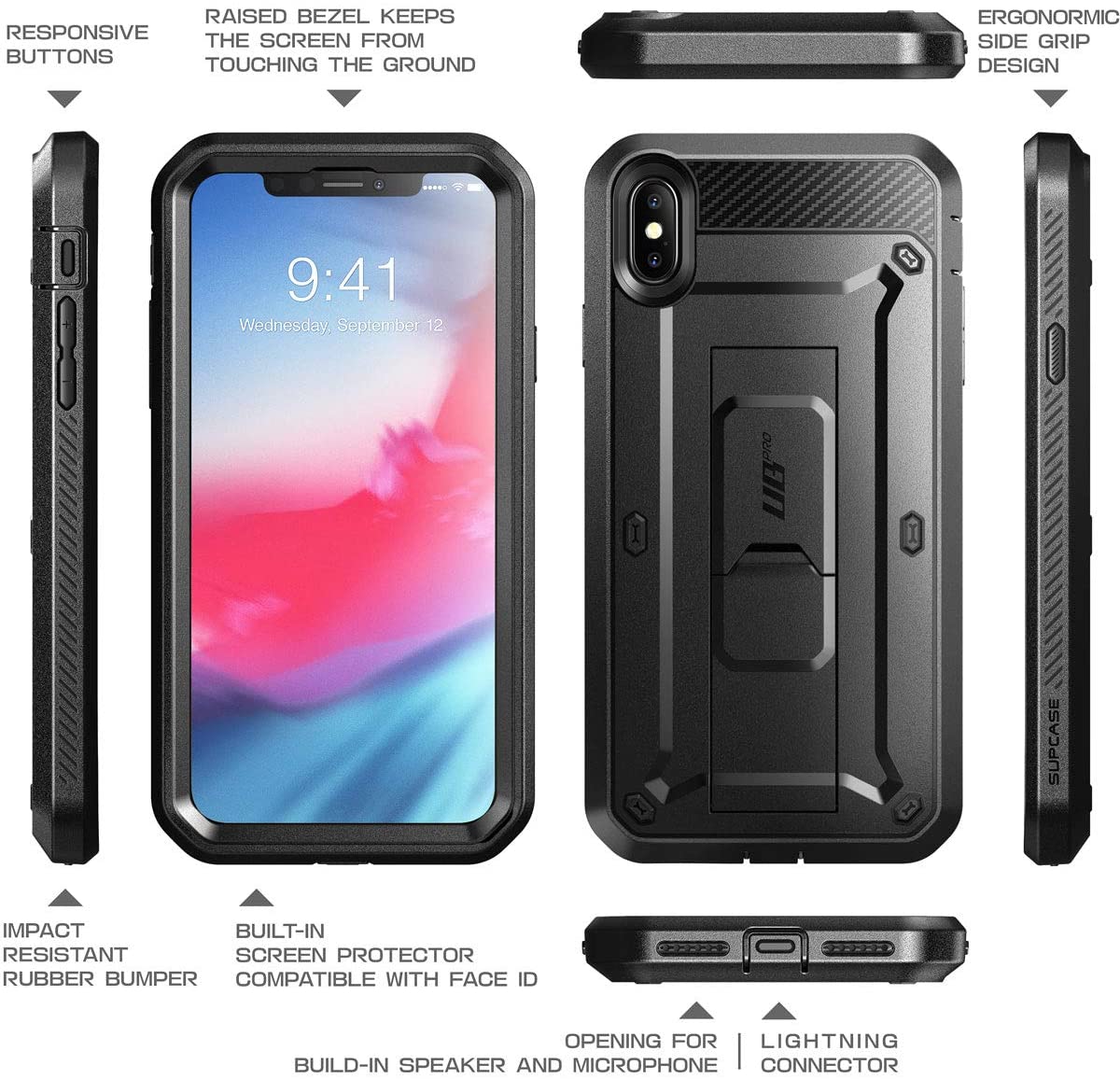 SUPCASE Unicorn Beetle Pro iPhone XS Max / XS / XR Full-Body Rugged Holster Case with Built-In Screen Protector kickstand