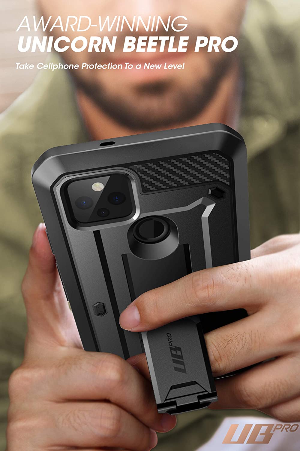 SUPCASE Unicorn Beetle Pro Google Pixel 5 Full-Body Rugged Holster Case with Built-in Screen Protector (Black)