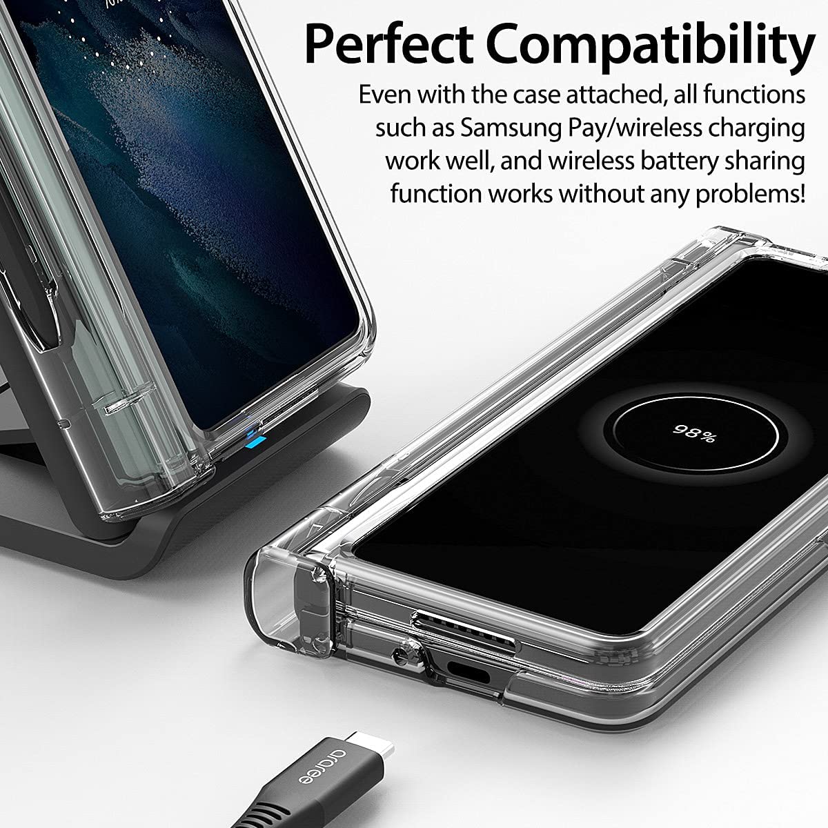 Araree NUKIN 360 P Samsung Galaxy Z Fold 3 5G(2021) Penutup Pelindung Penuh Jelas Lutsinar Keras Polikarbonat Ringan Sarung - Jelas
