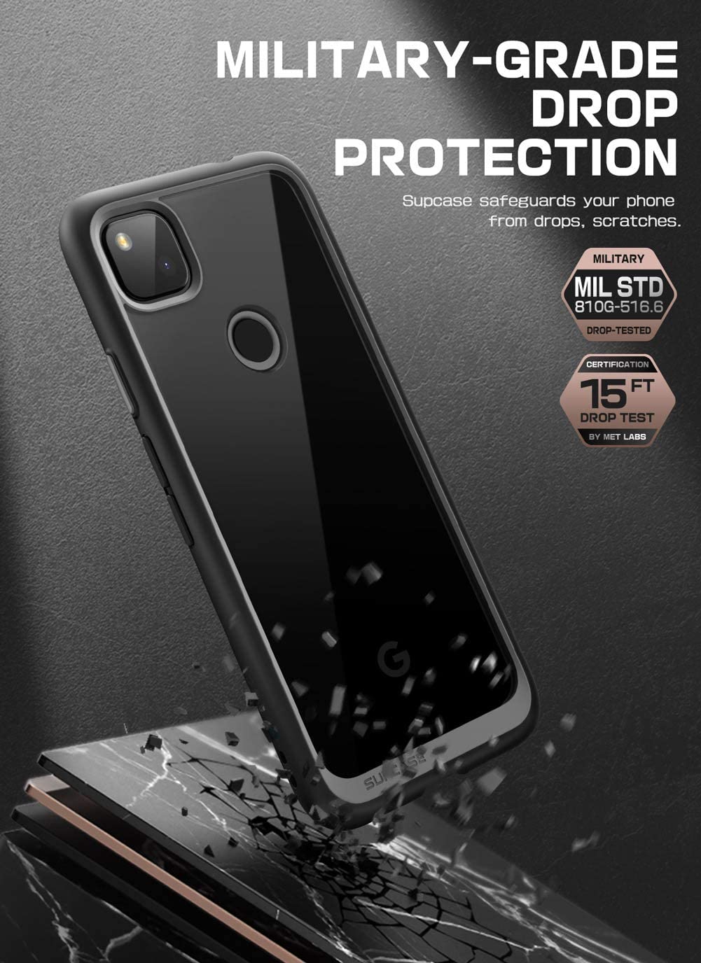 SUPCASE Unicorn Beetle Style Google Pixel 4A Premium Hibrid Sarung Perlindungan (Hitam)