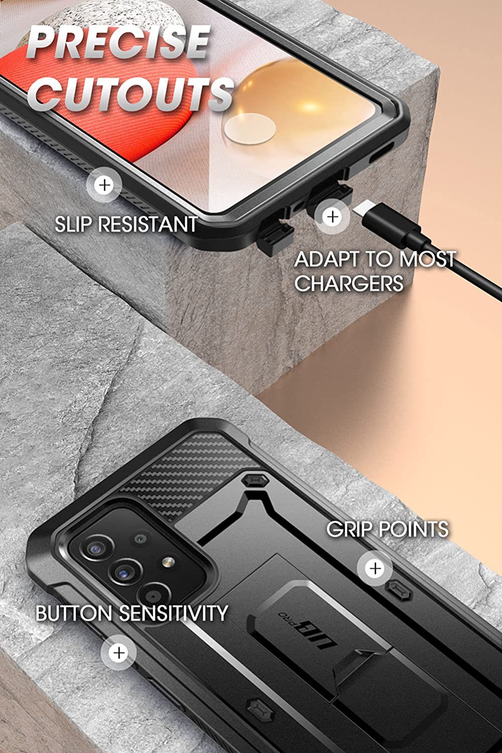 SUPCASE Unicorn Beetle Pro Galaxy A52 & A72 4G/5G Full-Body Rugged Holster & Kickstand Case with Built-in Screen Protector (Black)