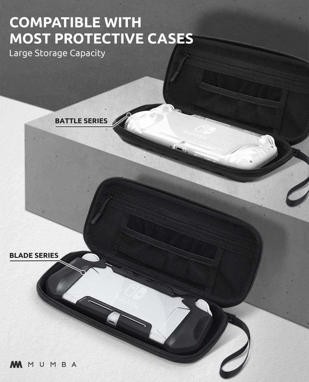 Mumba Ultra Slim Hard Shell Carrying Case untuk Nintendo Switch Lite Console dengan 4 kartrij - Hitam