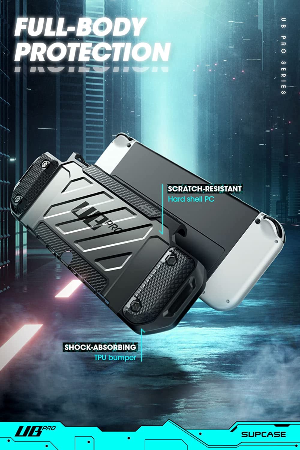 SUPCASE Unicorn Beetle Pro Series Case untuk Nintendo Switch OLED Model (2021), Sarung Lasak Boleh Dock, Nintendo Switch Console (Frost/Hitam)