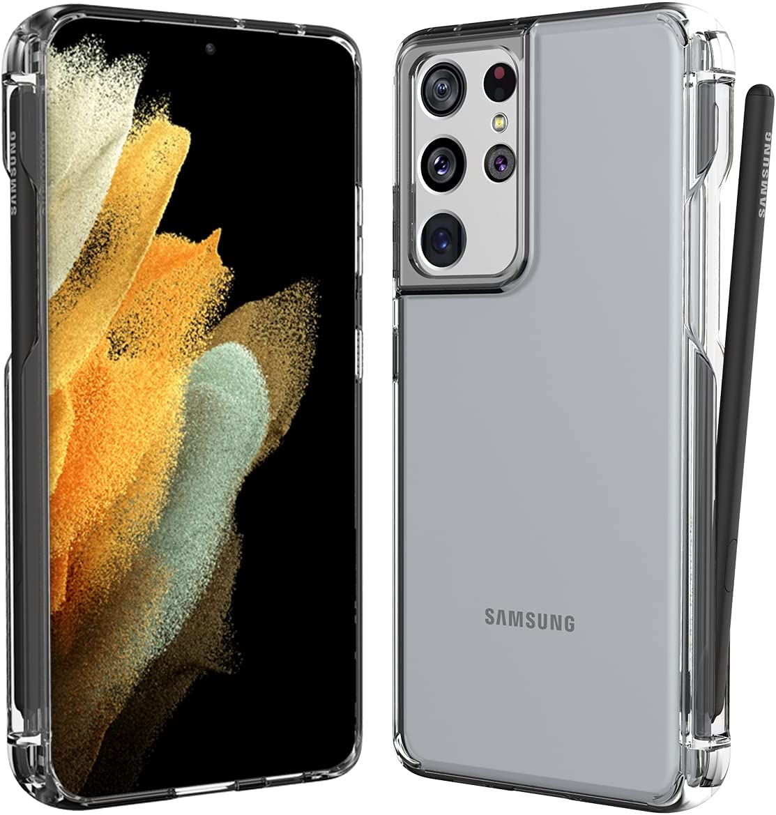 Pemegang Pen Araree FLEXIELD Samsung Galaxy S21 Ultra Jelas Sarung Fleksibel Lutsinar Fleksibel Sarung Pelindung Penuh