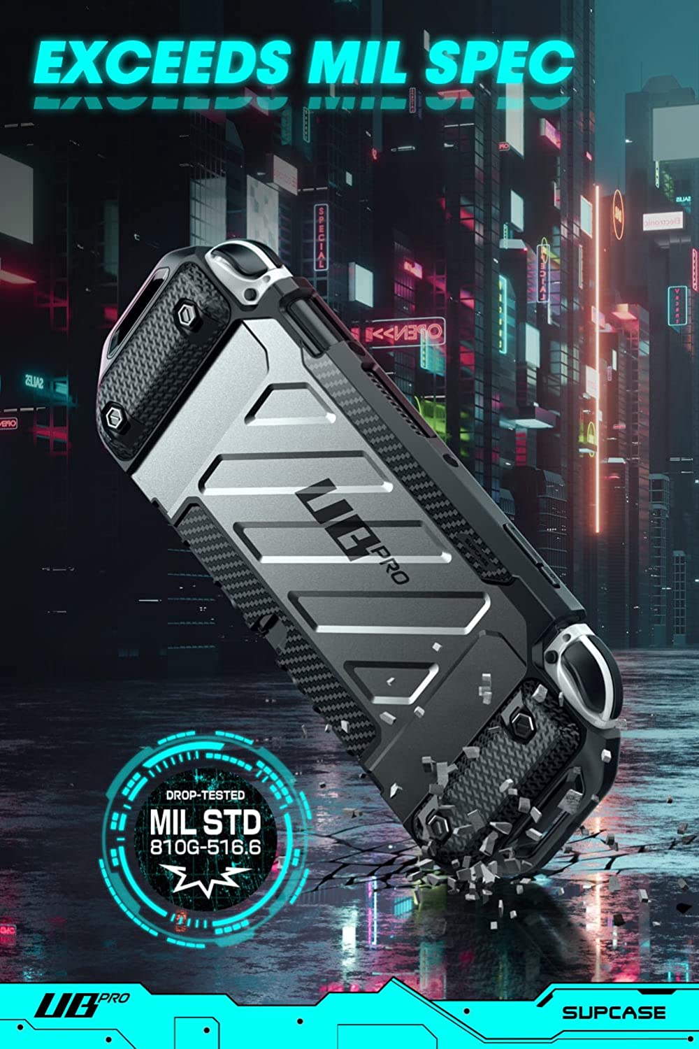 SUPCASE Unicorn Beetle Pro Series Case untuk Nintendo Switch OLED Model (2021), Sarung Lasak Boleh Dock, Nintendo Switch Console (Frost/Hitam)