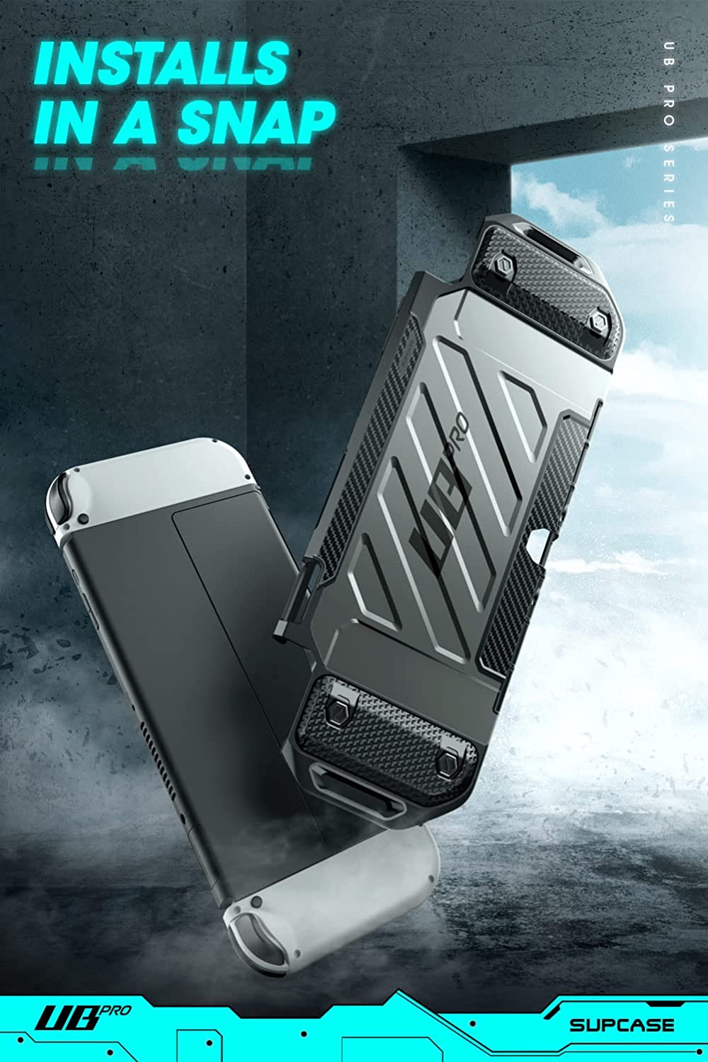 SUPCASE Unicorn Beetle Pro Series Case untuk Nintendo Switch OLED Model (2021), Sarung Lasak Boleh Dock, Nintendo Switch Console (Frost/Hitam)