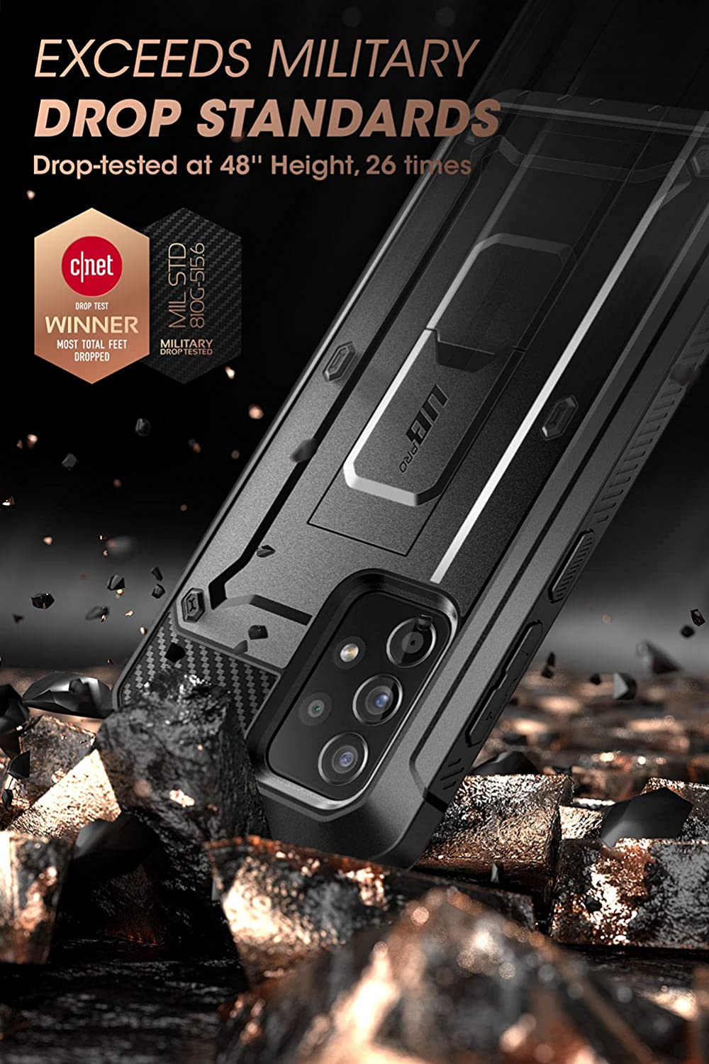 SUPCASE Unicorn Beetle Pro Galaxy A52 & A72 4G/5G Full-Body Rugged Holster & Kickstand Case with Built-in Screen Protector (Black)
