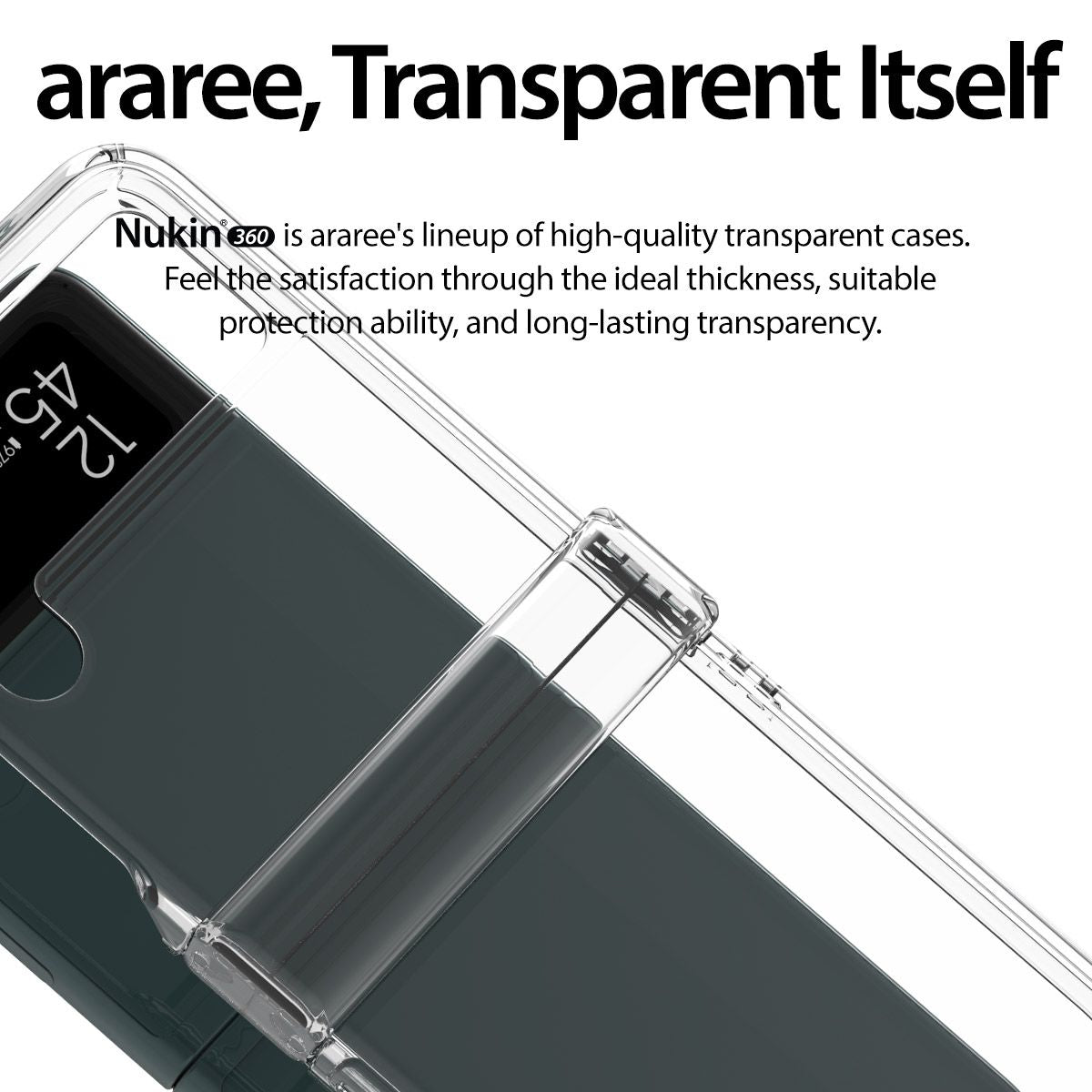 Araree NUKIN 360 Samsung Galaxy Z Flip 3 5G(2021) Crystal Clear Sarung Lutsinar Keras Polikarbonat Ringan - Jelas