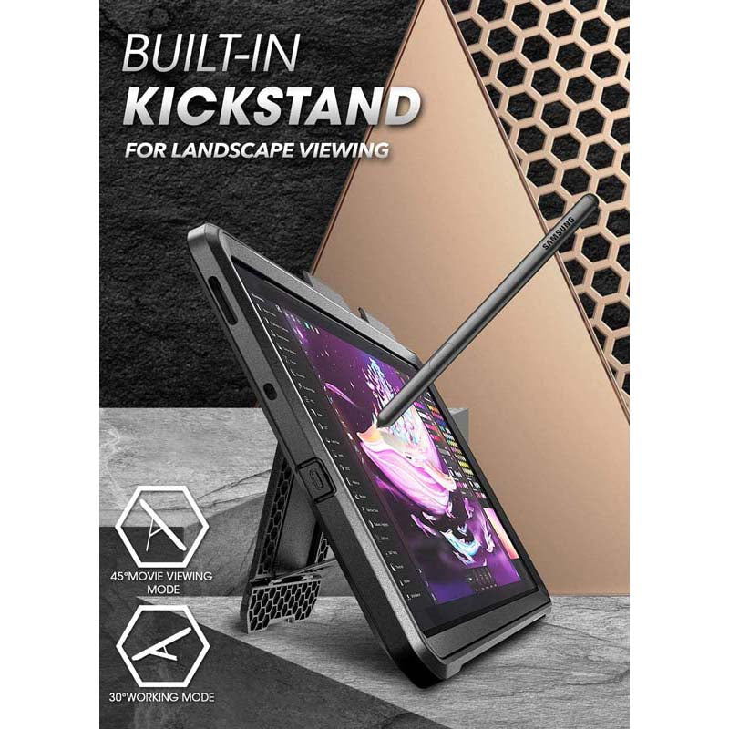 SUPCASE UB Pro Galaxy Tab S6 10.5" / S6 Lite 10.4"(2019) Pelindung Skrin Terbina Dalam Sarung Pelindung Kickstand Lasak Badan Penuh (Hitam)