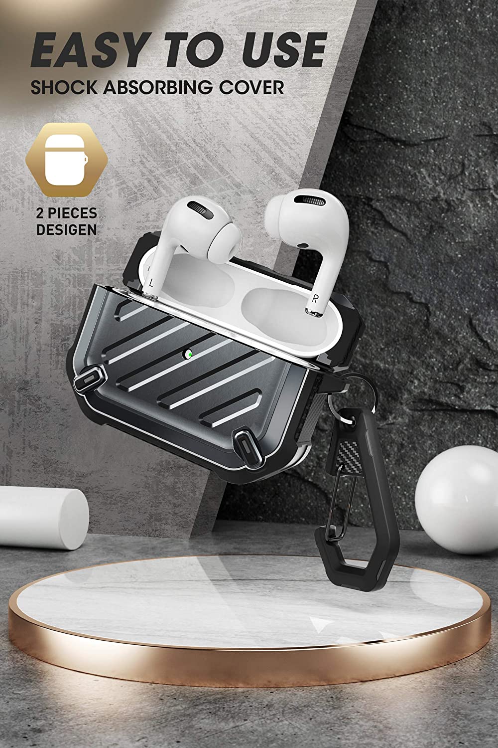 SUPCASE Unicorn Beetle Pro Airpods Pro, Airpods Generasi Pertama & Ke-2 Sarung Pelindung Lasak Seluruh Badan dengan Carabiner (Hitam)