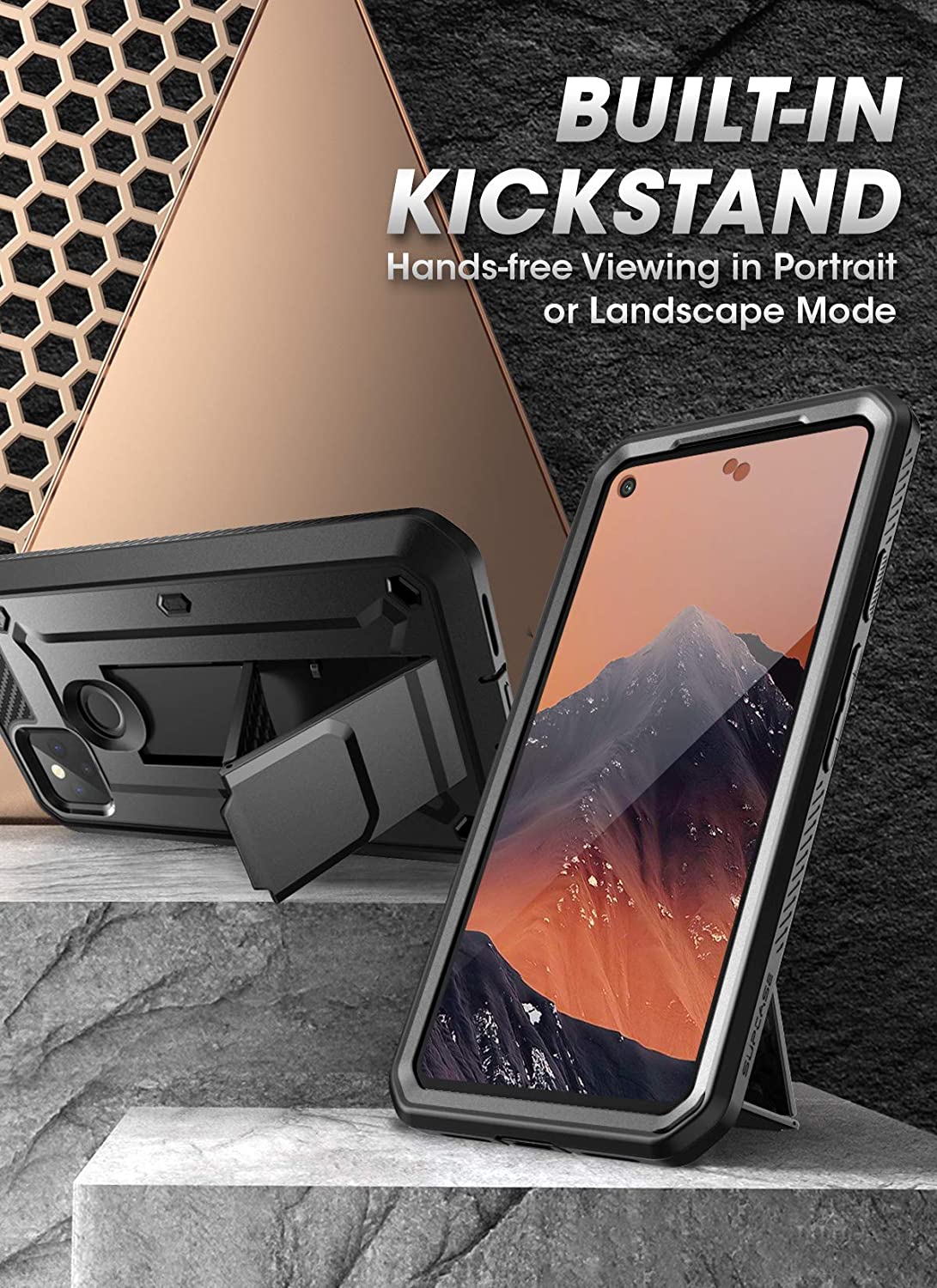 SUPCASE Unicorn Beetle Pro Google Pixel 5 Full-Body Rugged Holster Case with Built-in Screen Protector (Black)
