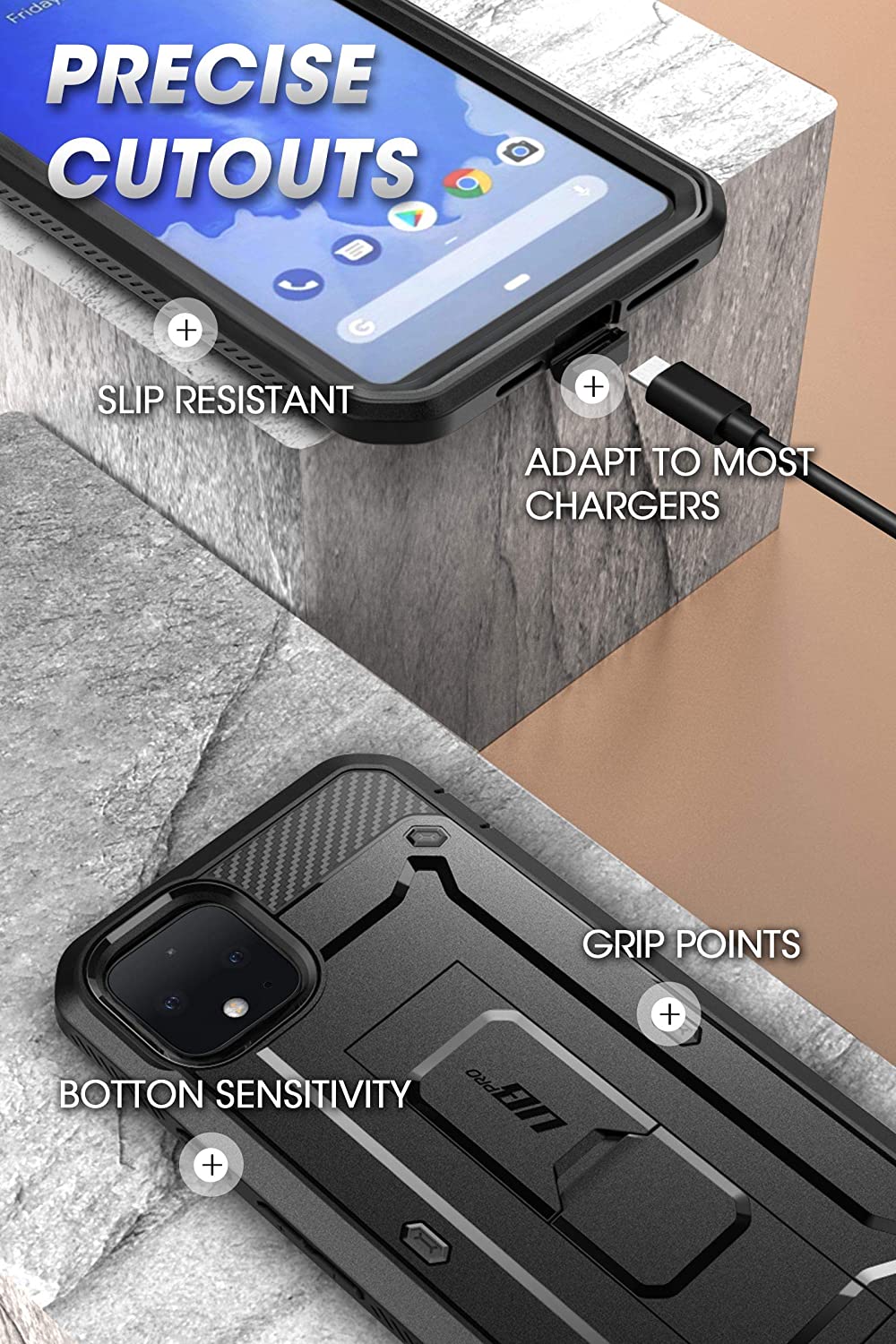 SUPCASE Unicorn Beetle Pro Google Pixel 4 XL Full-Body Rugged Holster Case with Built-in Screen Protector (Black)