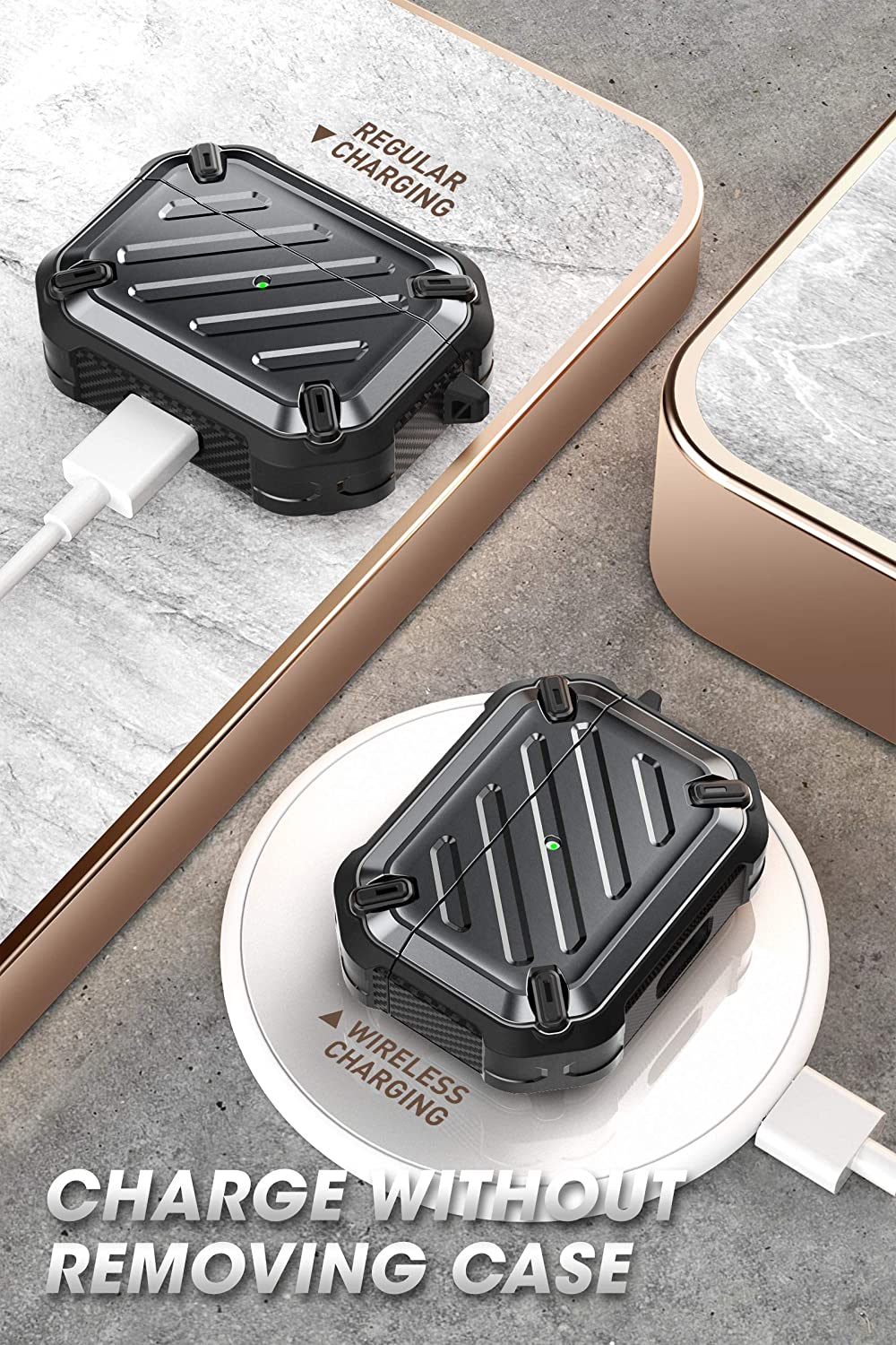 SUPCASE Unicorn Beetle Pro Airpods Pro, Airpods Generasi Pertama & Ke-2 Sarung Pelindung Lasak Seluruh Badan dengan Carabiner (Hitam)