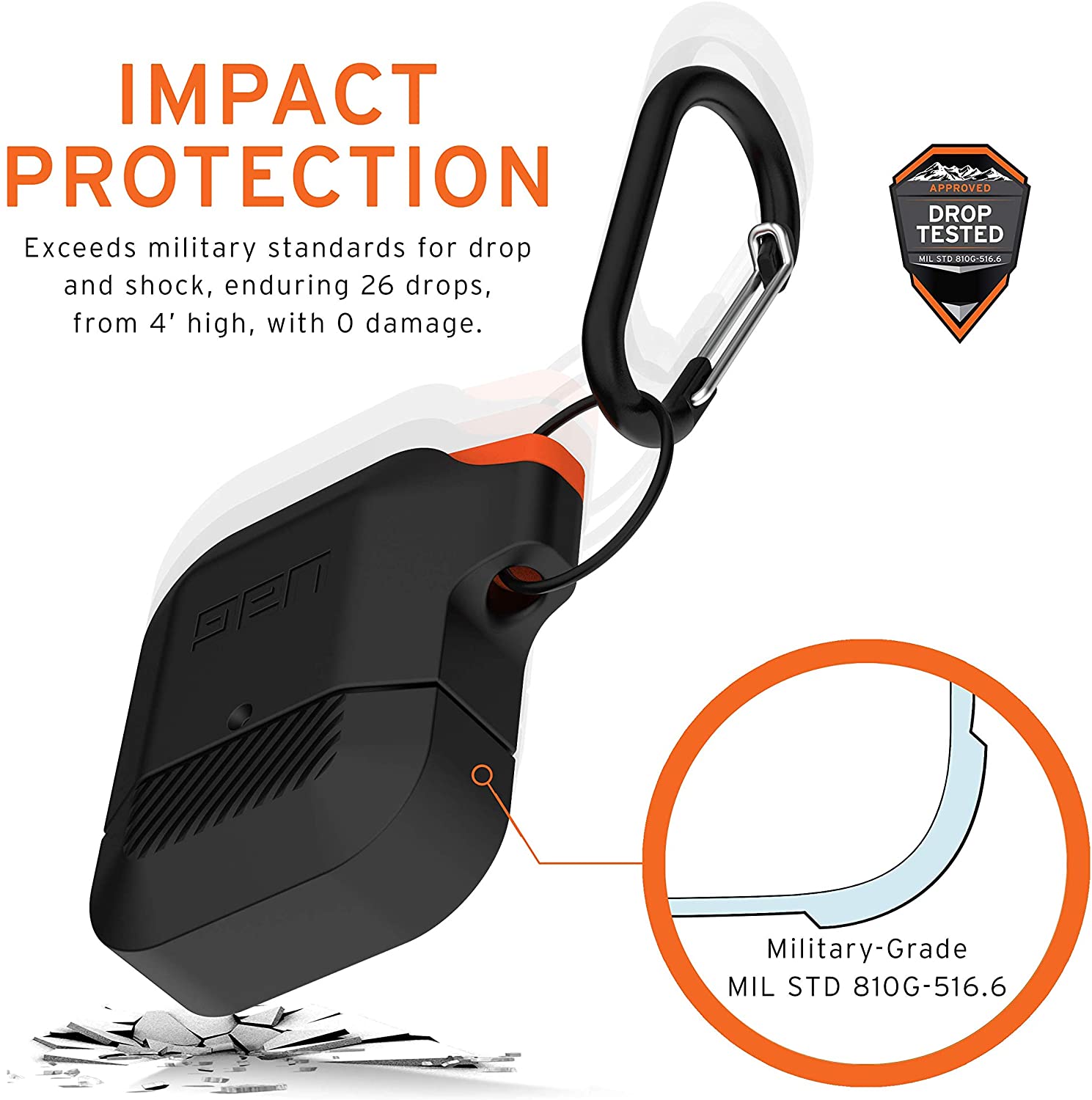 UAG Silicone AirPods (1st Gen & 2nd Gen) Perlindungan Badan Penuh Lasak Tahan Air Sarung Silikon Sentuhan Lembut dengan Carabiner Boleh Cabut