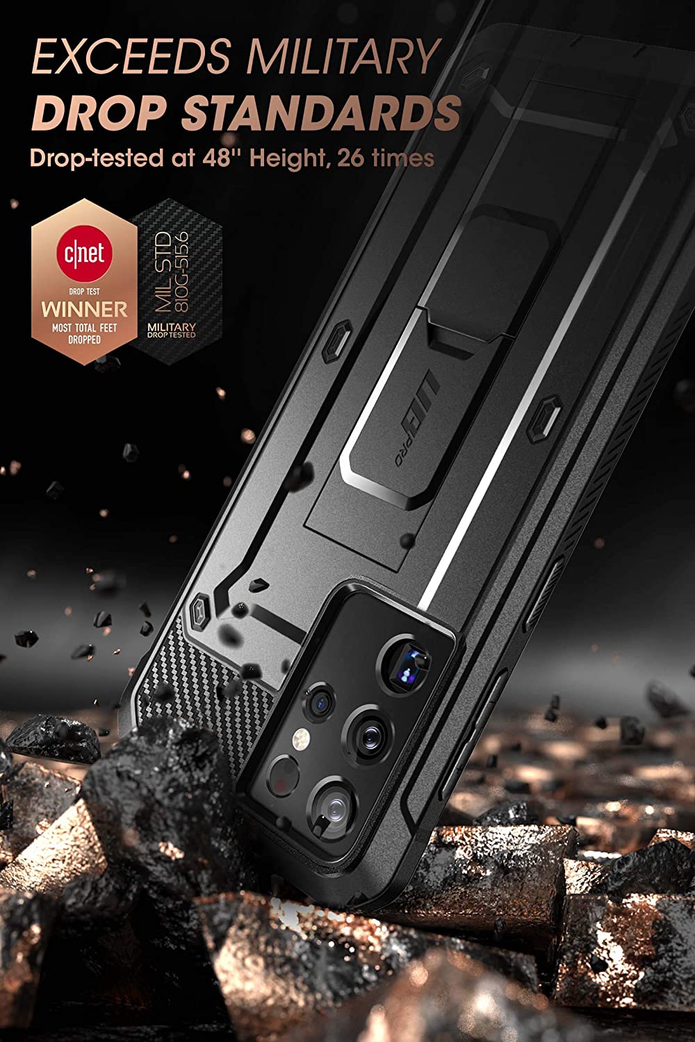 SUPCASE Unicorn Beetle Pro Galaxy S21 / Plus / Ultra Full-Body Dwi Lapisan Sarung Lasak & Kickstand Tanpa Pelindung Skrin Terbina dalam (Hitam)