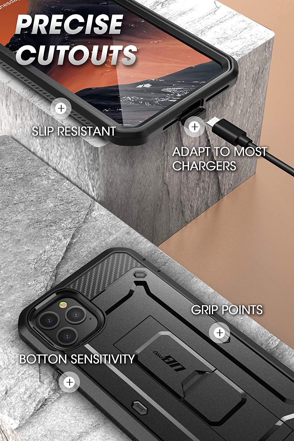 SUPCASE Unicorn Beetle Pro Series iPhone 11 / Pro / Pro Max Pelindung Skrin Terbina Dalam Sarung Sarung Lasak Seluruh Badan Hitam