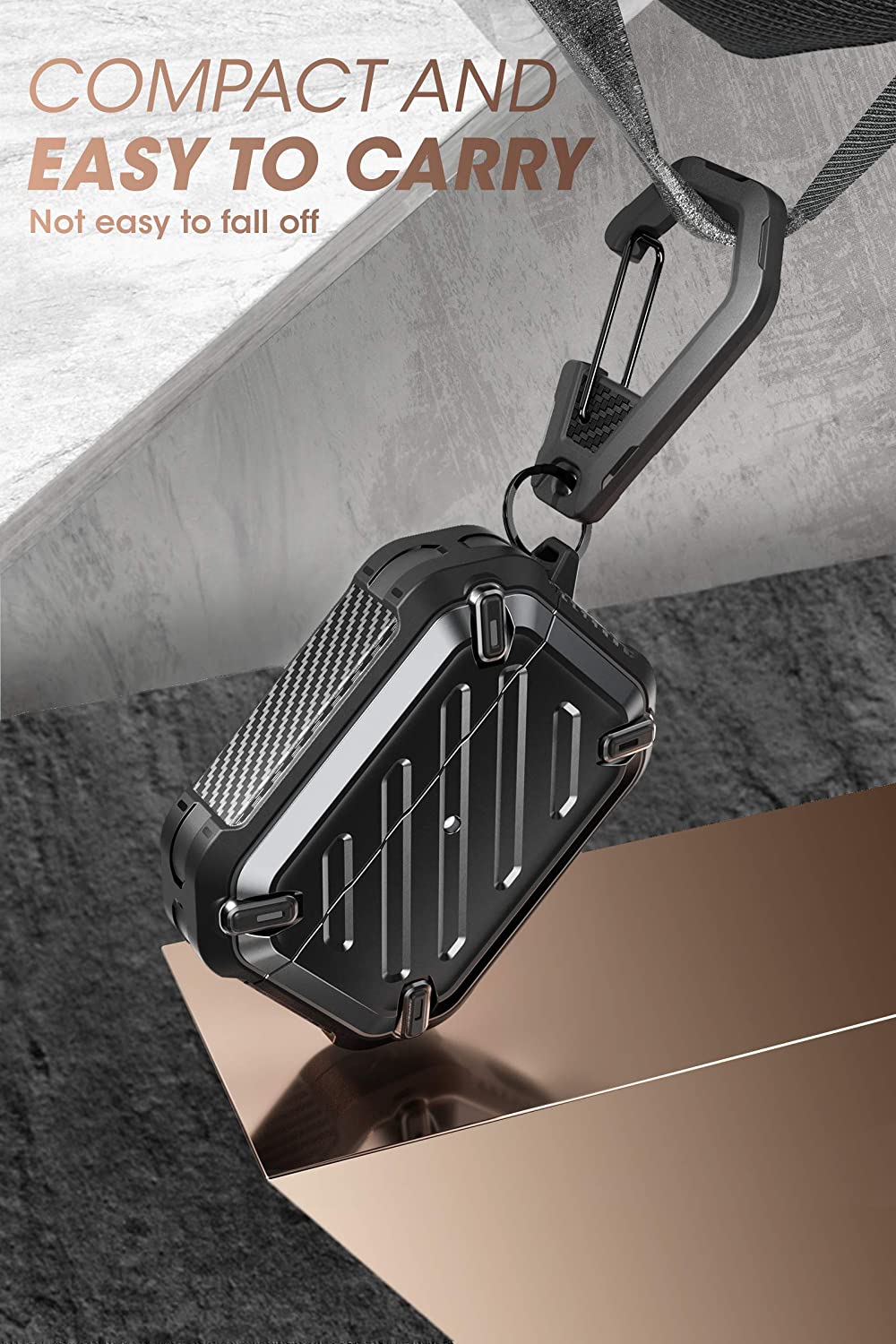 SUPCASE Unicorn Beetle Pro Airpods Pro, Airpods Generasi Pertama & Ke-2 Sarung Pelindung Lasak Seluruh Badan dengan Carabiner (Hitam)
