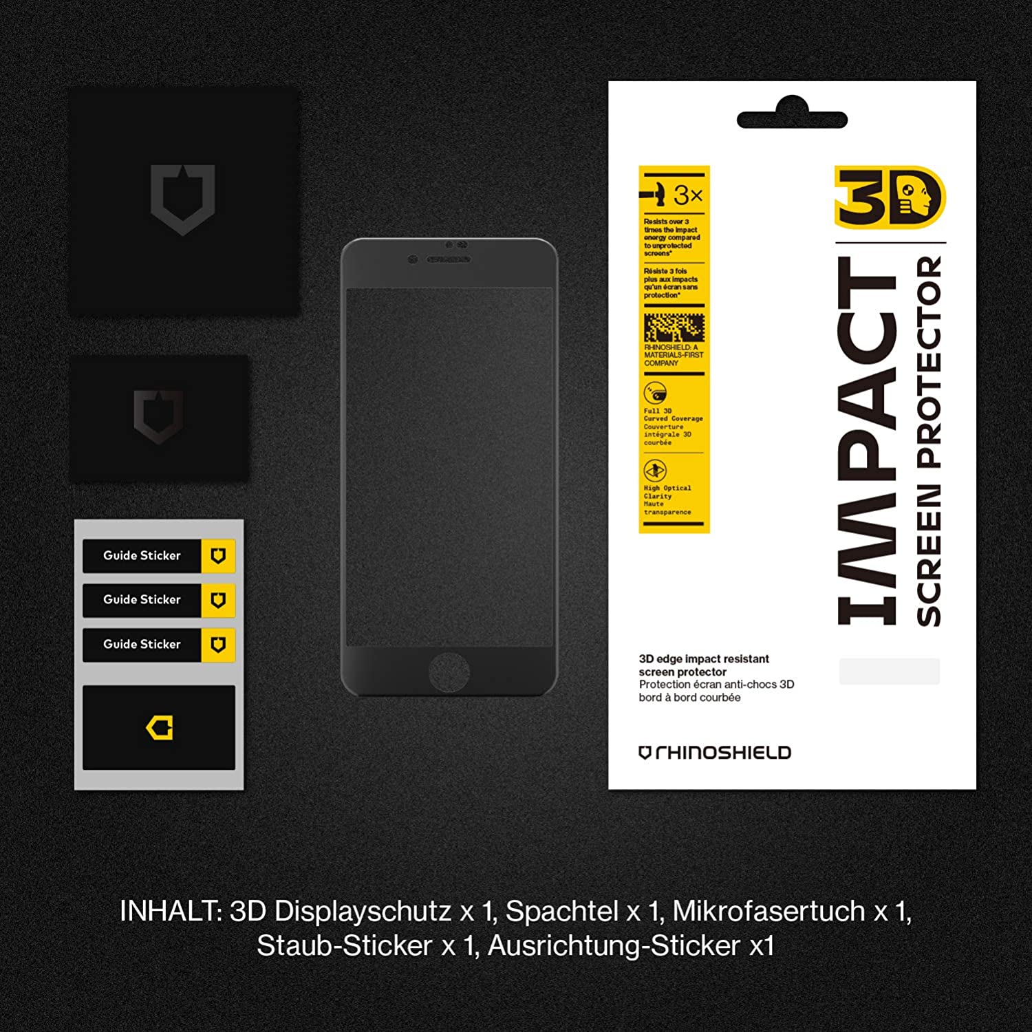 RhinoShield 3D Impact iPhone SE(2020)/8/7/8Plus/7Plus Pelindung Skrin - Liputan Penuh Melengkung 3D - Tahan Lama, Tahan Gores - Hitam