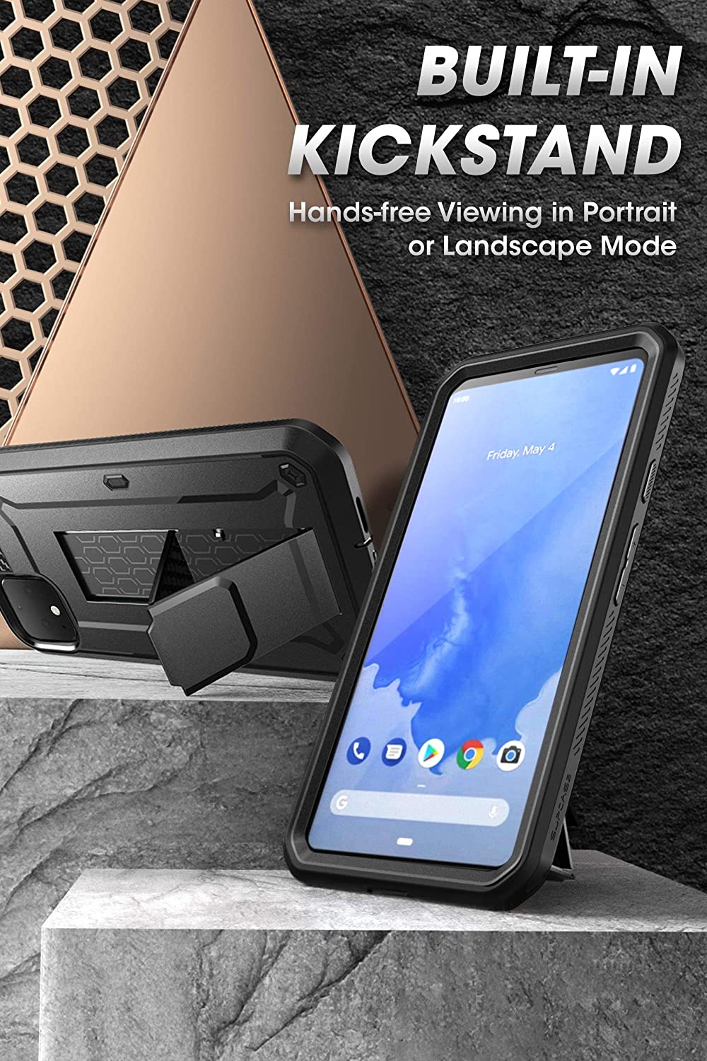 SUPCASE Unicorn Beetle Pro Google Pixel 4 XL Full-Body Rugged Holster Case with Built-in Screen Protector (Black)