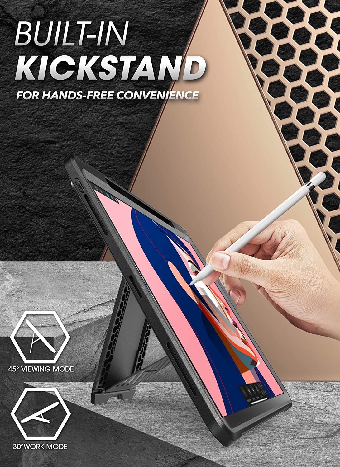 SUPCASE UB Pro iPad Pro 11 / 12.9 inci Menyokong Pengecasan Pensil Apple dengan Pelindung Skrin Terbina Dalam Sarung Pelindung Kickstand Lasak Seluruh Badan