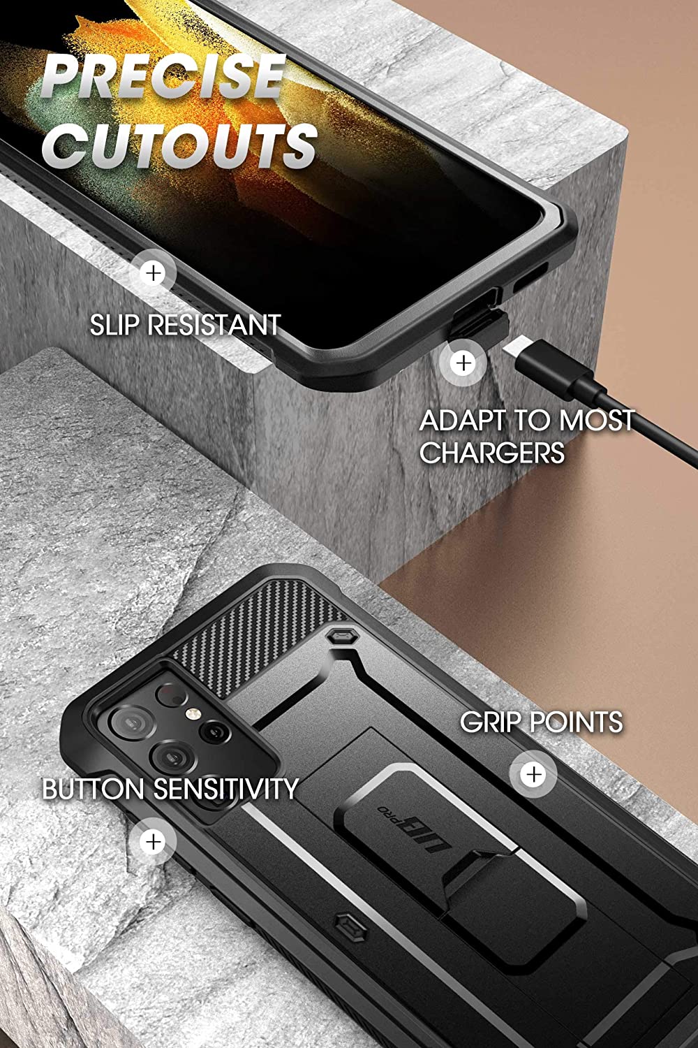 SUPCASE Unicorn Beetle Pro Galaxy S21 / Plus / Ultra Full-Body Dwi Lapisan Sarung Lasak & Kickstand Tanpa Pelindung Skrin Terbina dalam (Hitam)