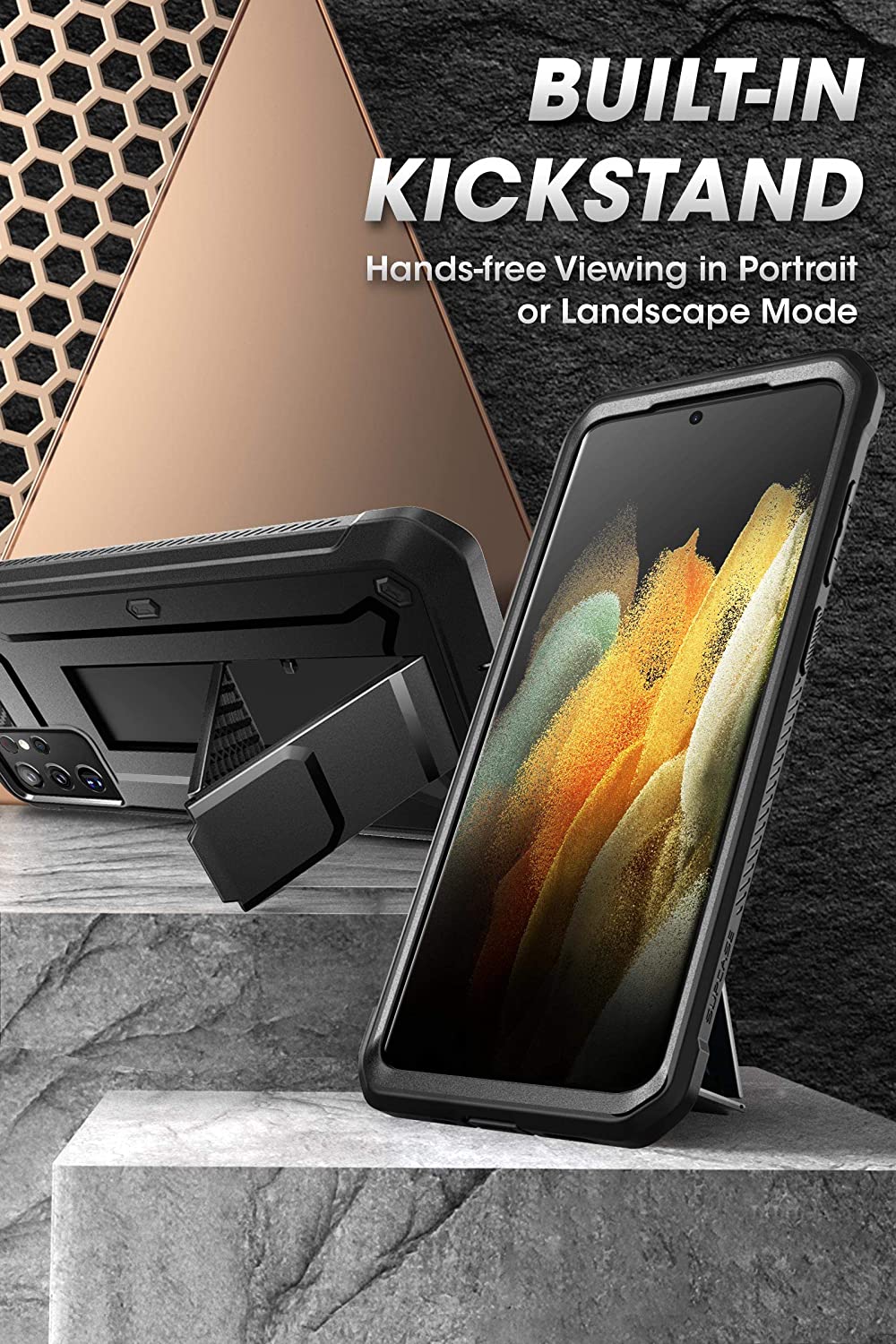 SUPCASE Unicorn Beetle Pro Galaxy S21 / Plus / Ultra Full-Body Dwi Lapisan Sarung Lasak & Kickstand Tanpa Pelindung Skrin Terbina dalam (Hitam)